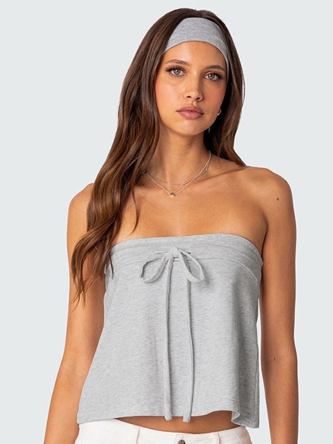 

KPOP Women Solid Off-Shoulder Top, Grey