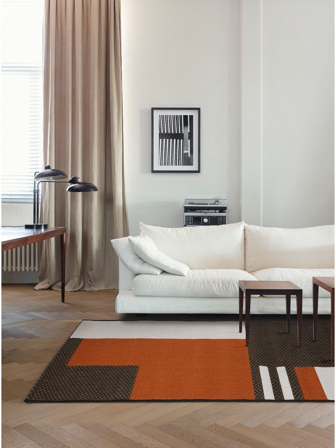 

DDecor Black & Orange-Coloured ColorBlocked Anti-Skid Carpet