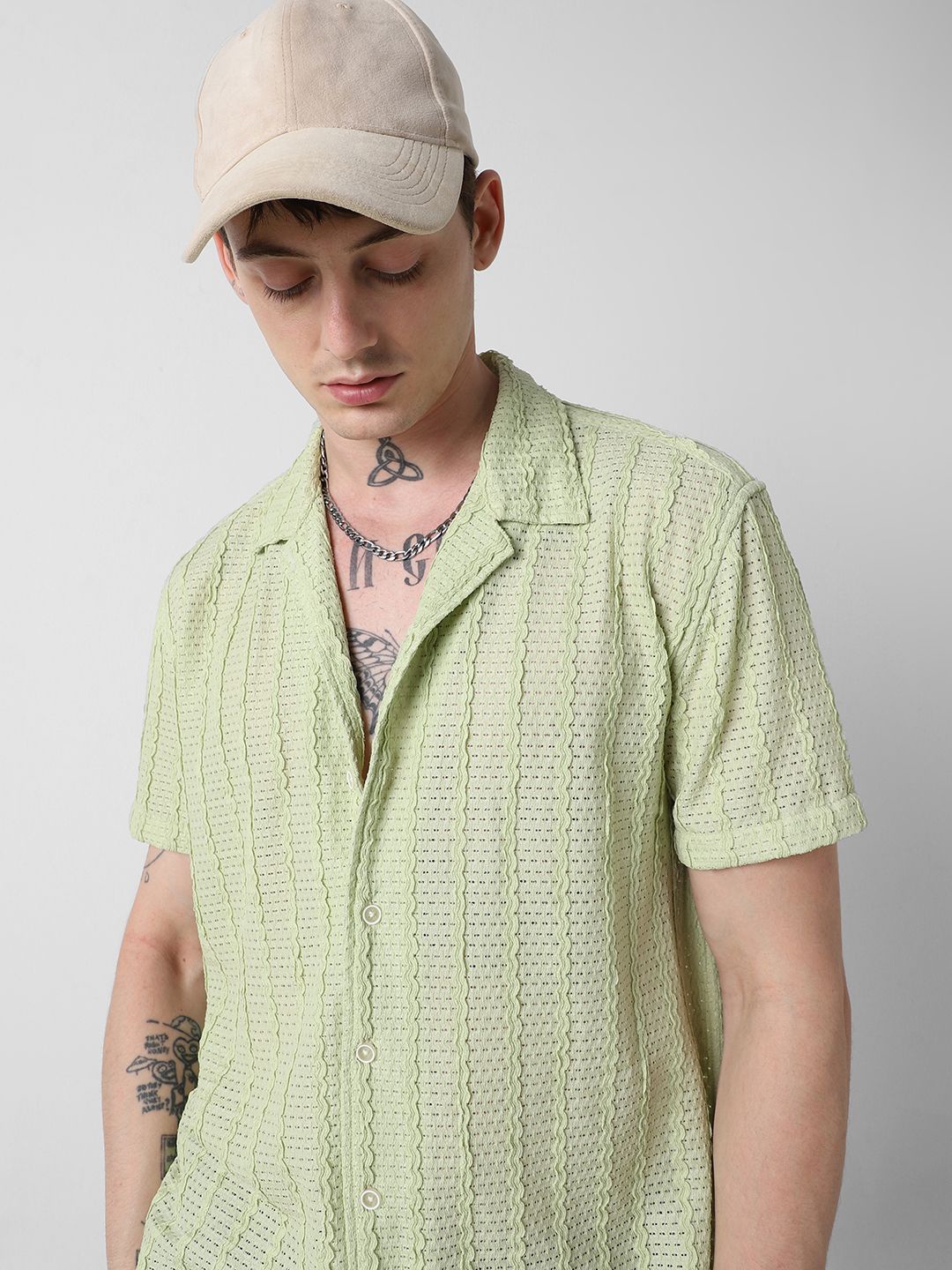 

VASTRADO Men Self Design Opaque Oversized Casual Shirt, Green