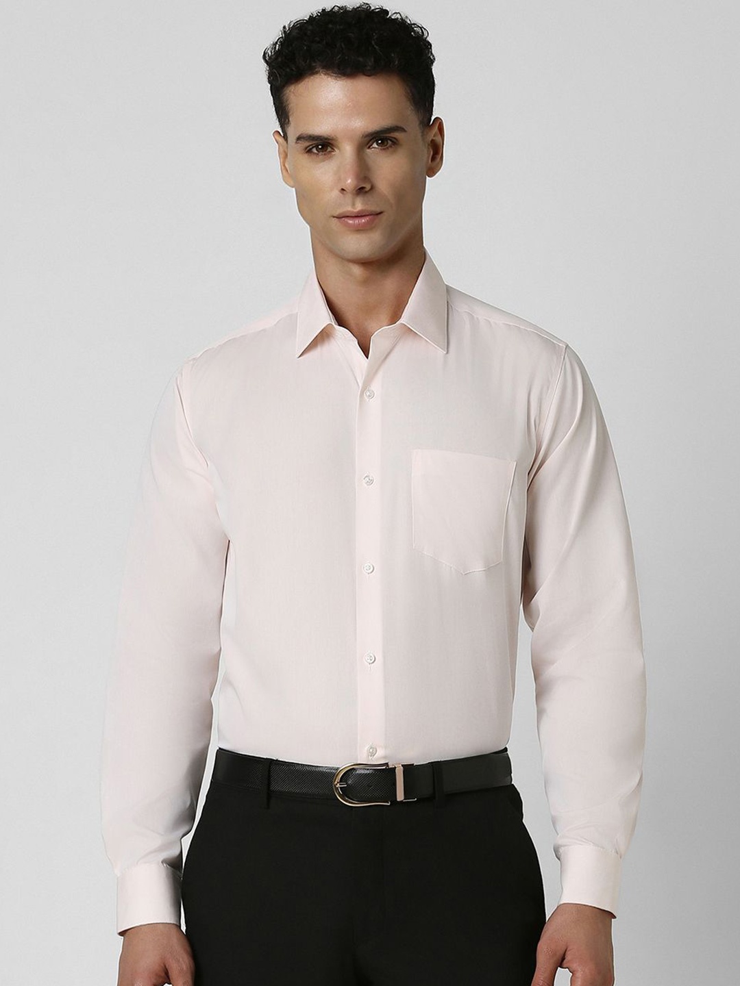 

Van Heusen Men Spread Collar Solid Cotton Formal Shirt, Beige