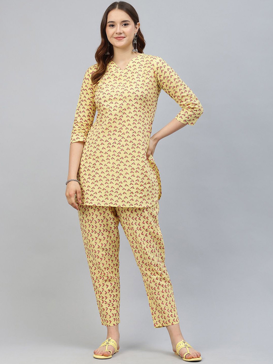 

KALINI Printed Pure Cotton Tunic With Trouser, Yellow