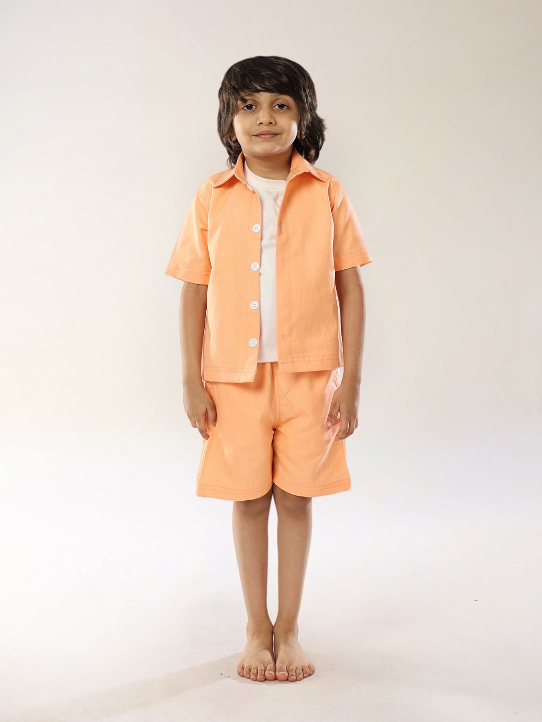 

BAESD Boys Shirt Collar Neck Pure Cotton T-Shirt With Shirt With Shorts, Orange