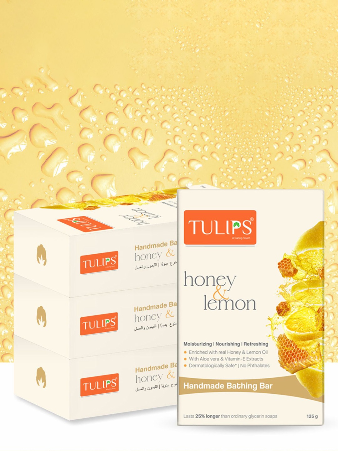 

TULIPS Set Of 4 Honey & Lemon Handmade Bathing Bar 125 g Each, Yellow