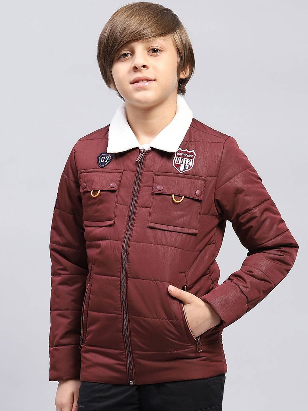 

Monte Carlo Boys Spread Collar Padded Jacket with faux fur trim, Maroon