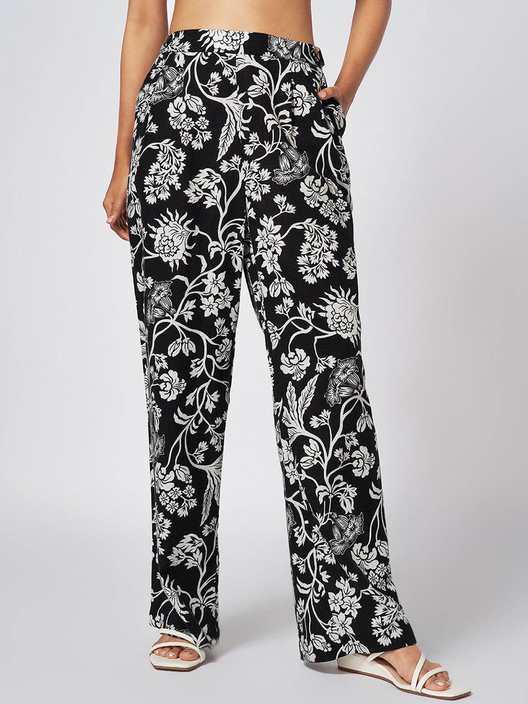 

Honey by Pantaloons Women Printed Mid-rise Trouser, Black