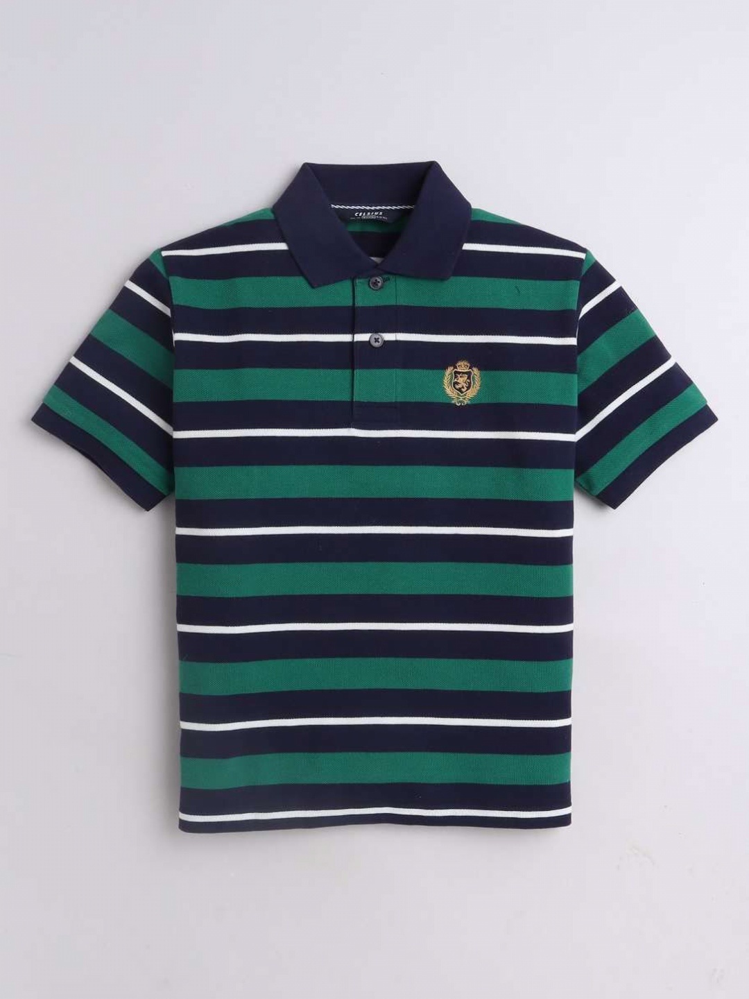 

CELSIUS Unisex Kids Striped Polo Collar Cotton T-shirt, Green