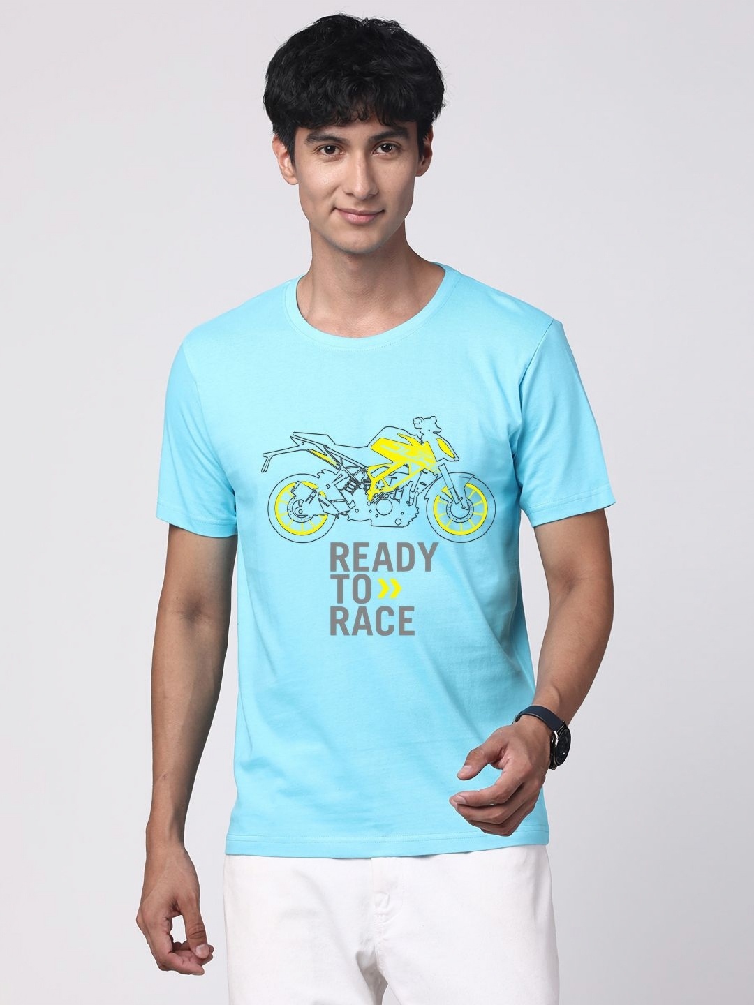 

ADRO Men Graphic Printed Round Neck Cotton T-shirt, Turquoise blue