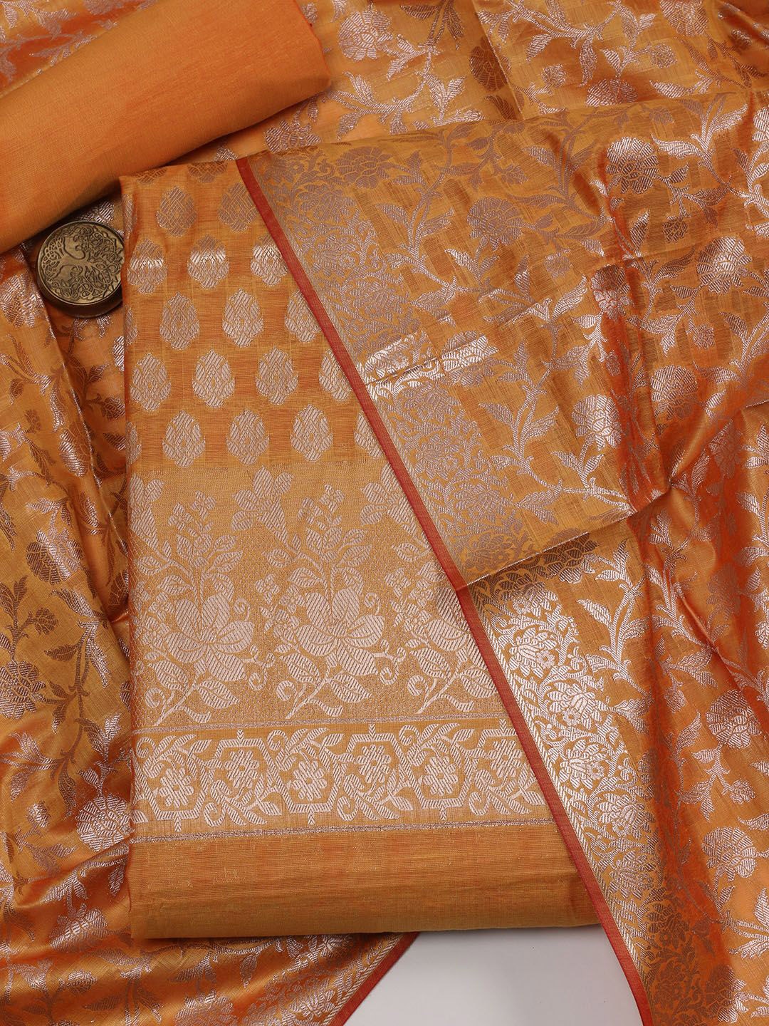 

Meena Bazaar Floral Woven Design Zari Work Unstitched Dress Material, Mustard