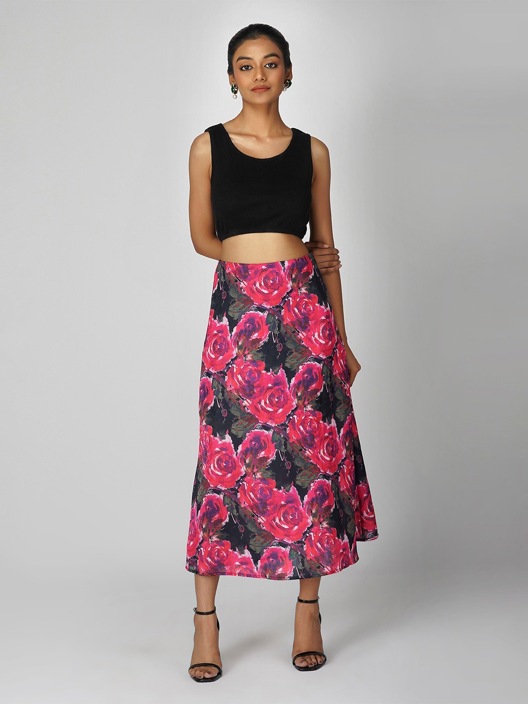 

THE CLOTHING Women Floral Printed A-Line Skirt, Pink