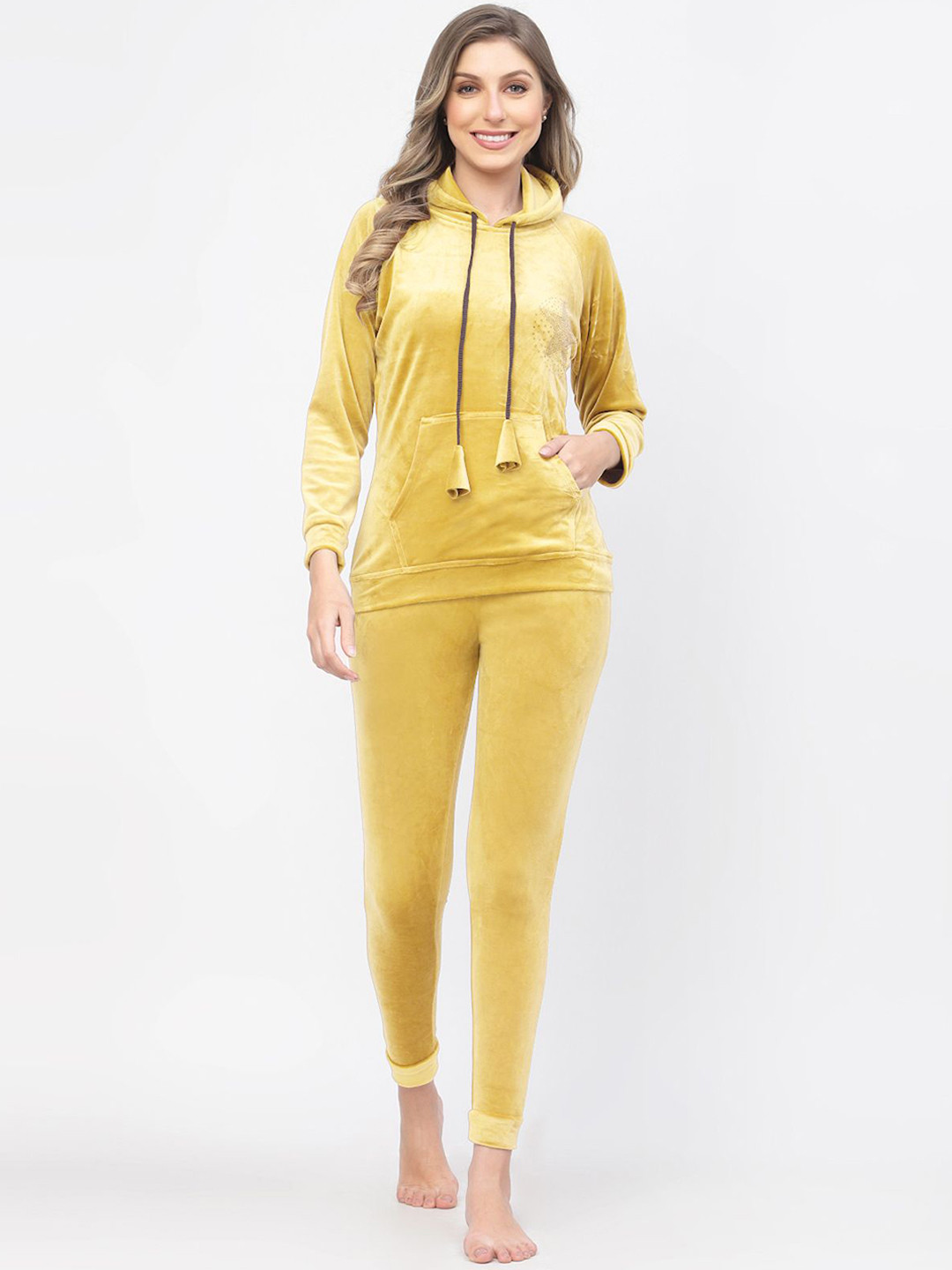 

SHYAM SONS FLAIR Women Solid Hooded Night suit, Yellow