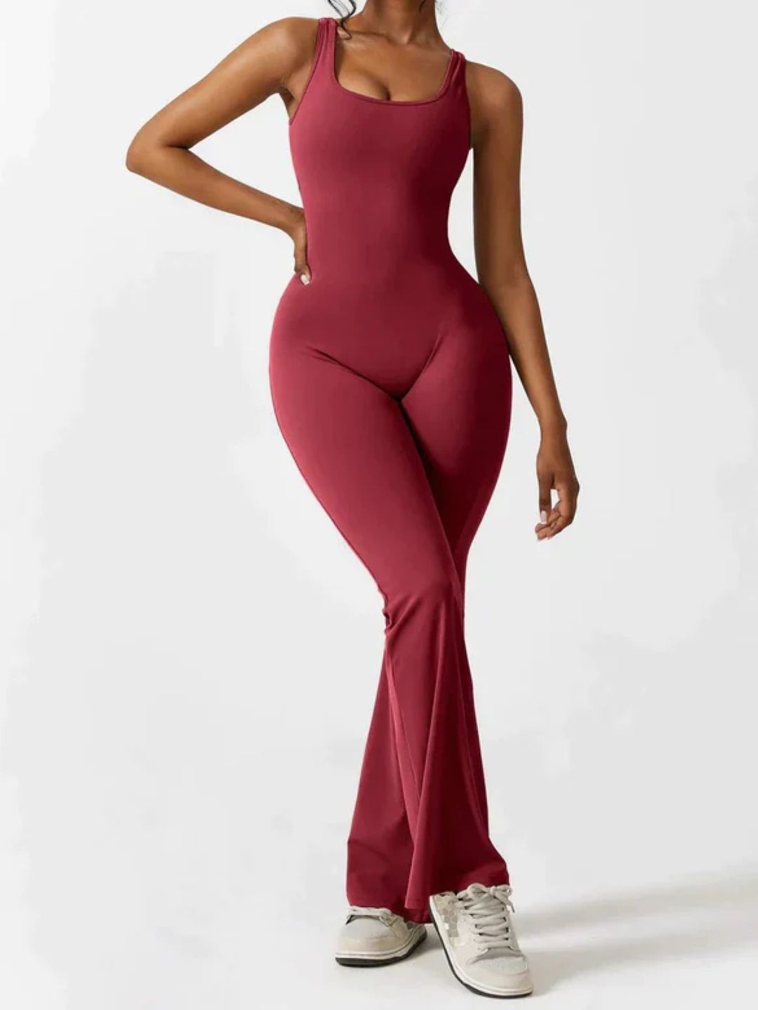 

KPOP Shoulder Straps Basic Jumpsuit, Burgundy