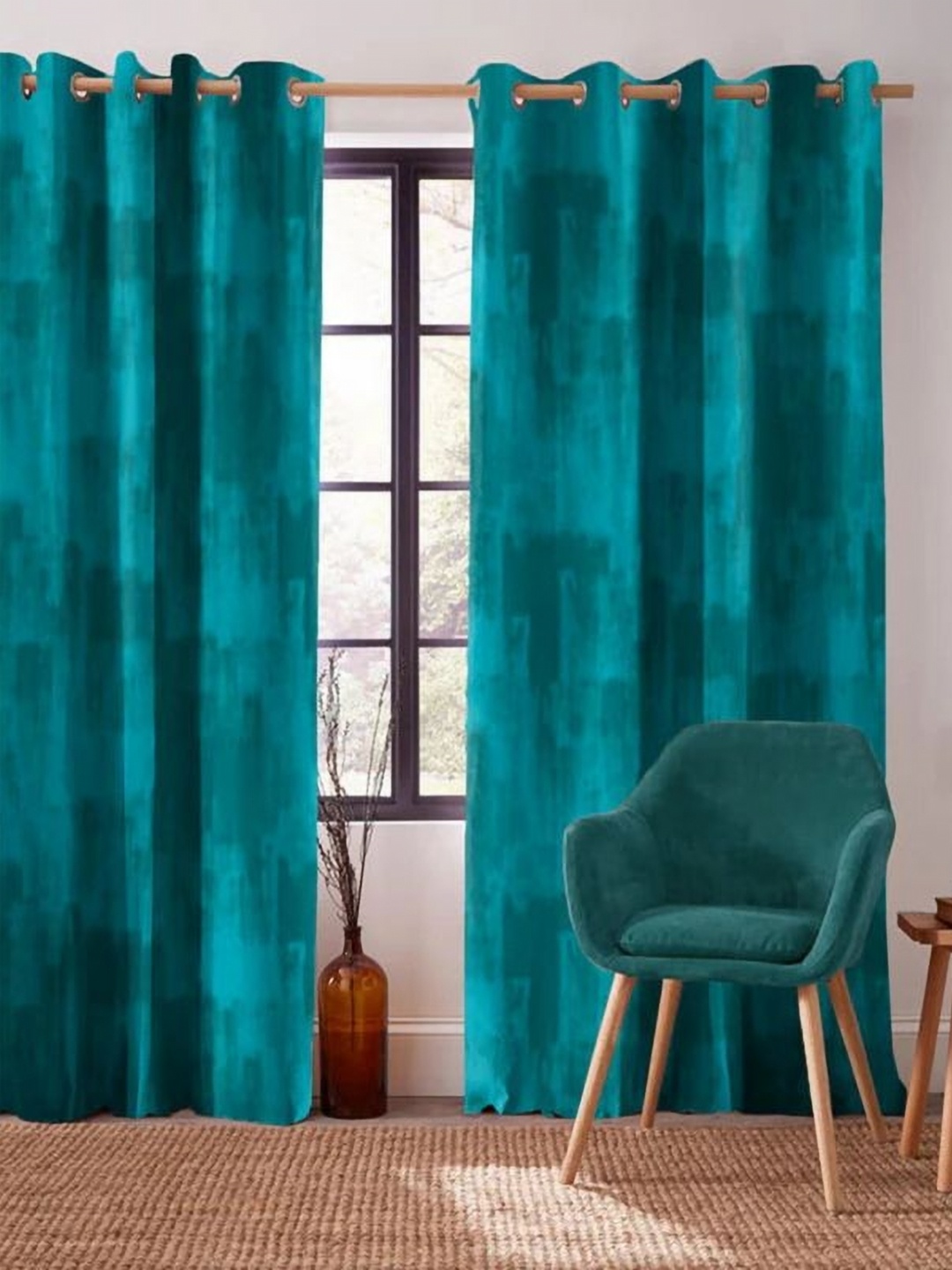 

CASABLEU Blue 2 Pieces Abstract Printed Black Out Long Door Curtains