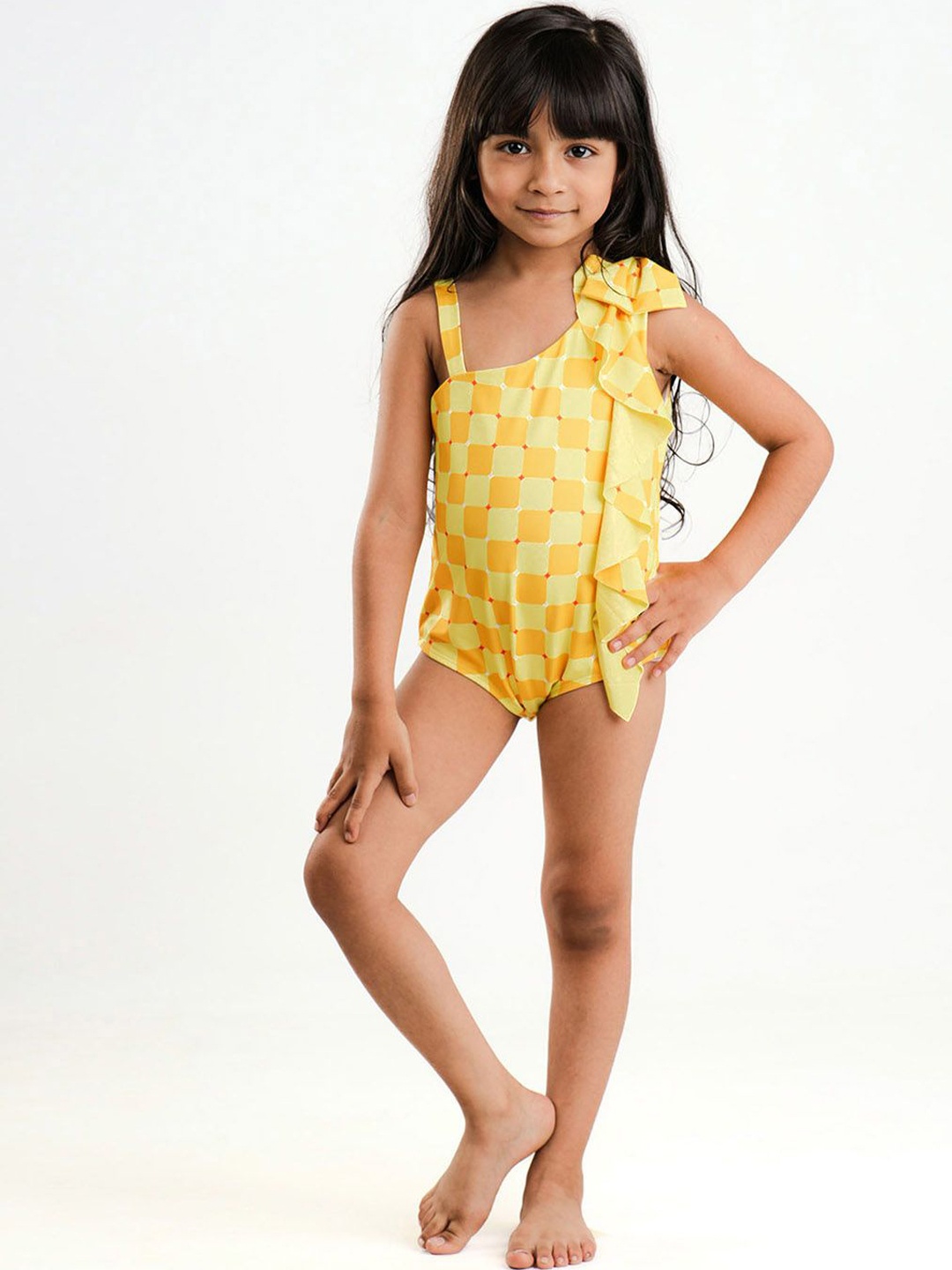 

Somersault Girls Abstract Printed Sleeveless Swim Bodysuit, Yellow