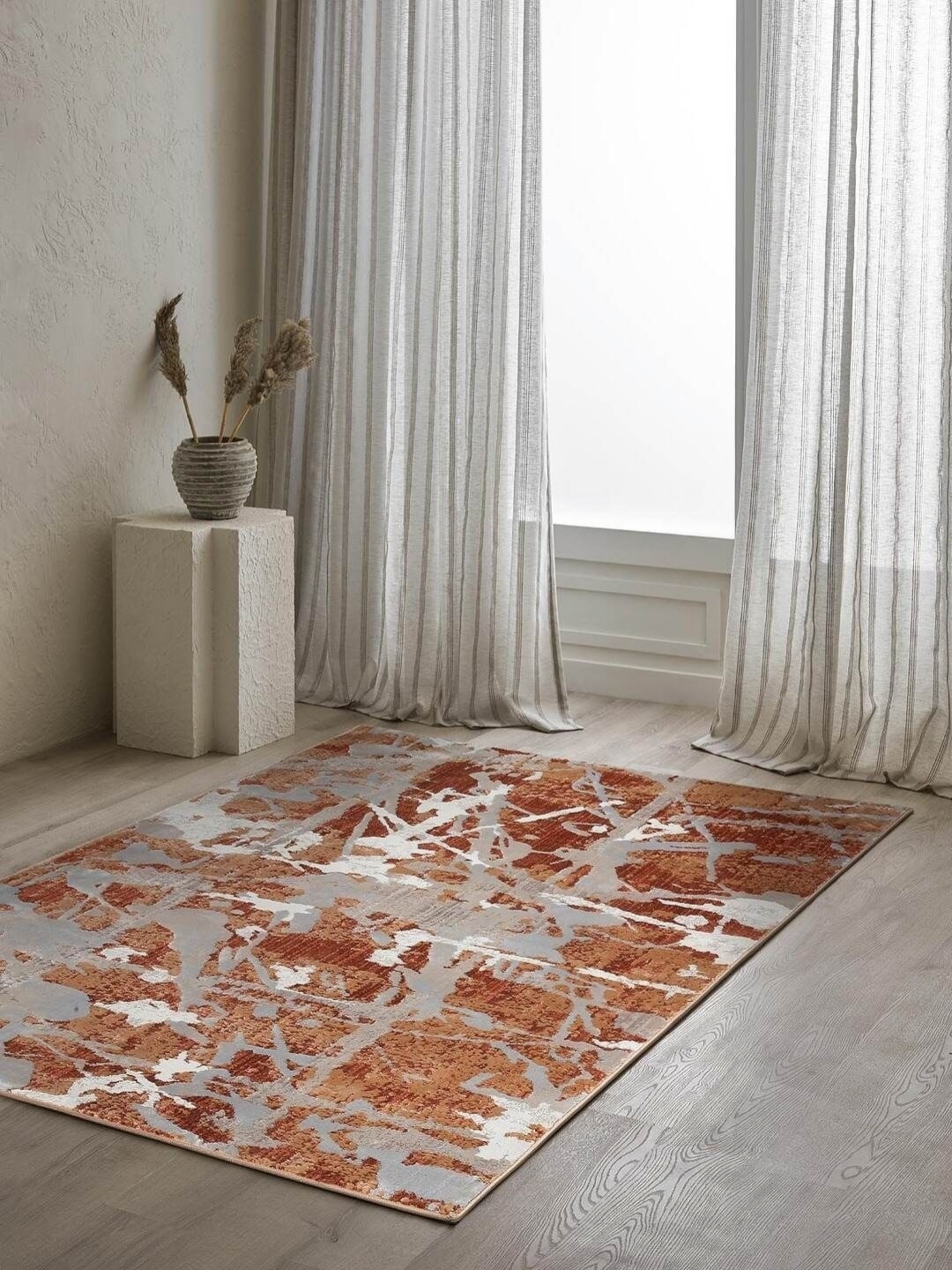 

DDecor Orange-Coloured & Grey Abstract Printed Anti-Skid Carpet