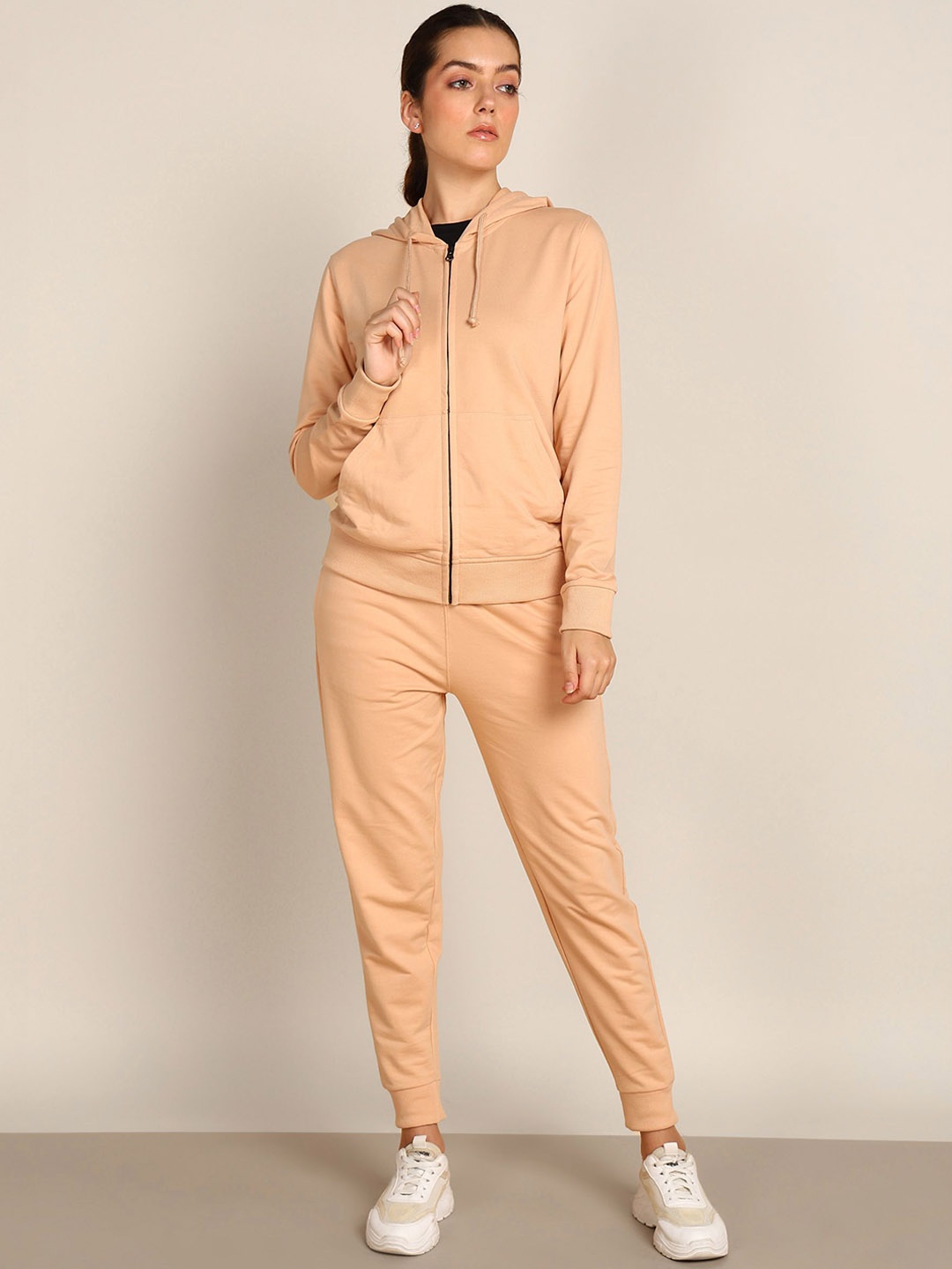 

Alan Jones Women Hooded Jacket & Joggers Tracksuit, Beige