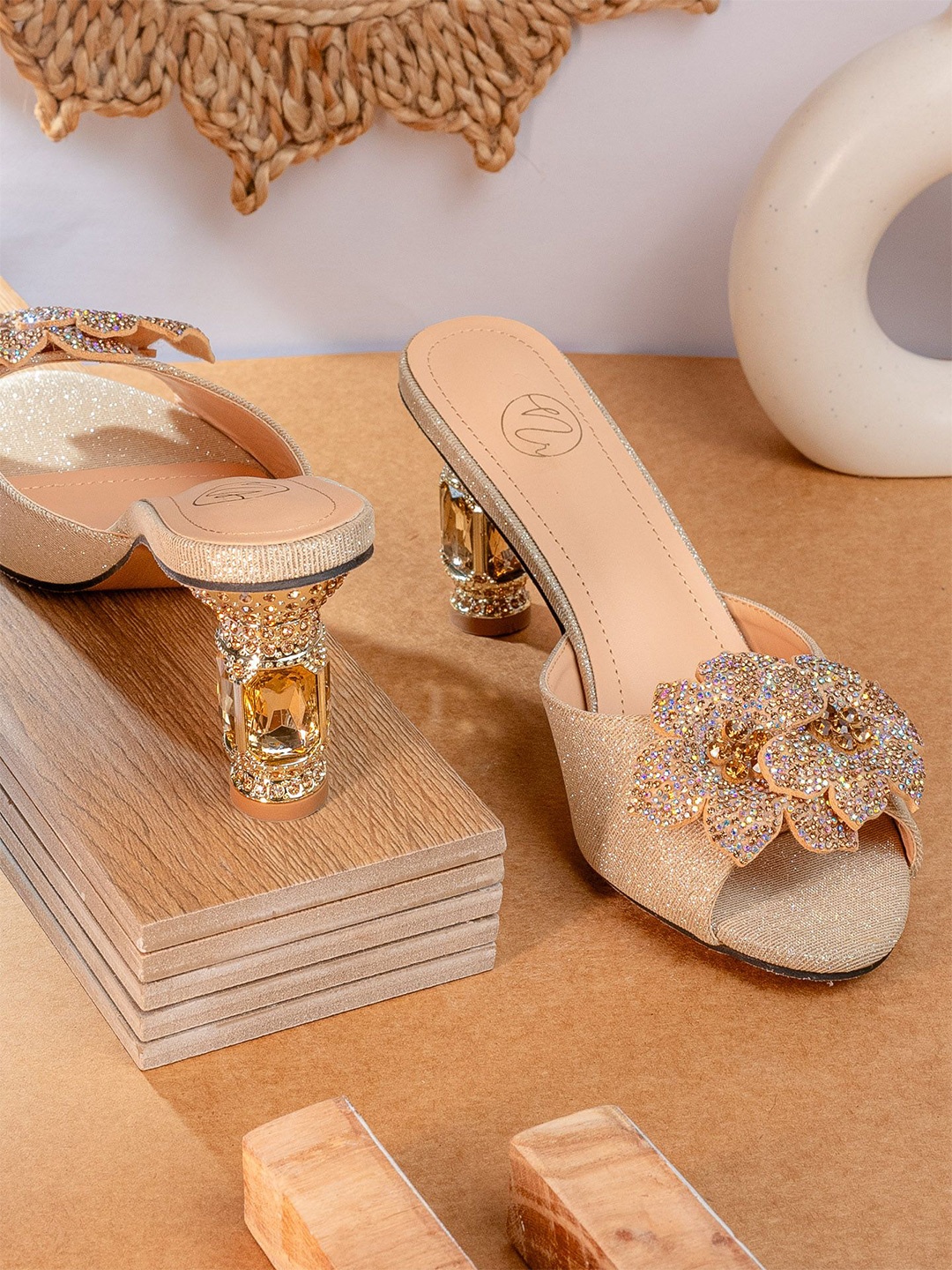 

NR By Nidhi Rathi Embellished Party Stiletto Sandals, Gold