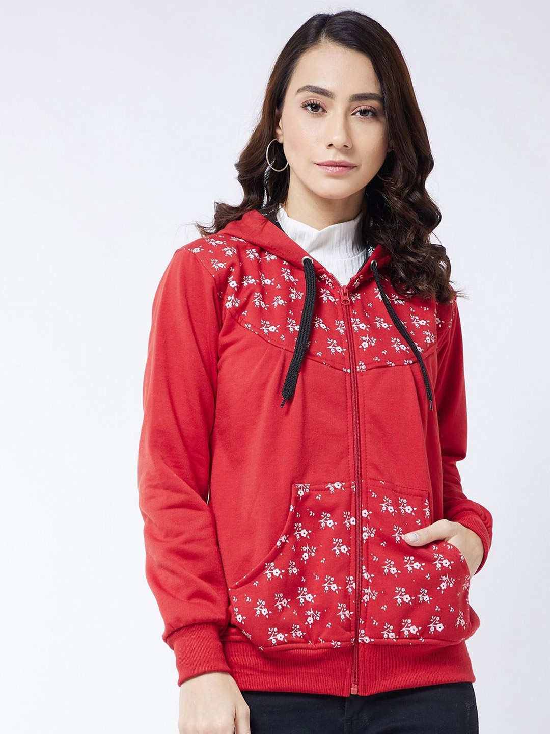 

PIVL Women Printed Hooded Sweatshirt, Red