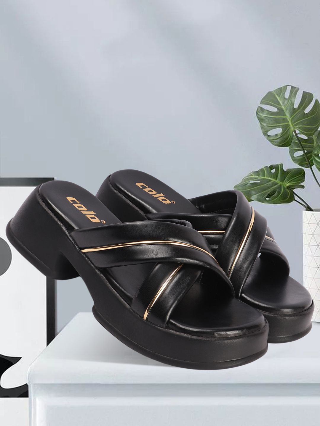 

Colo Women Solid Open Toe Platform Heel Sandals, Black