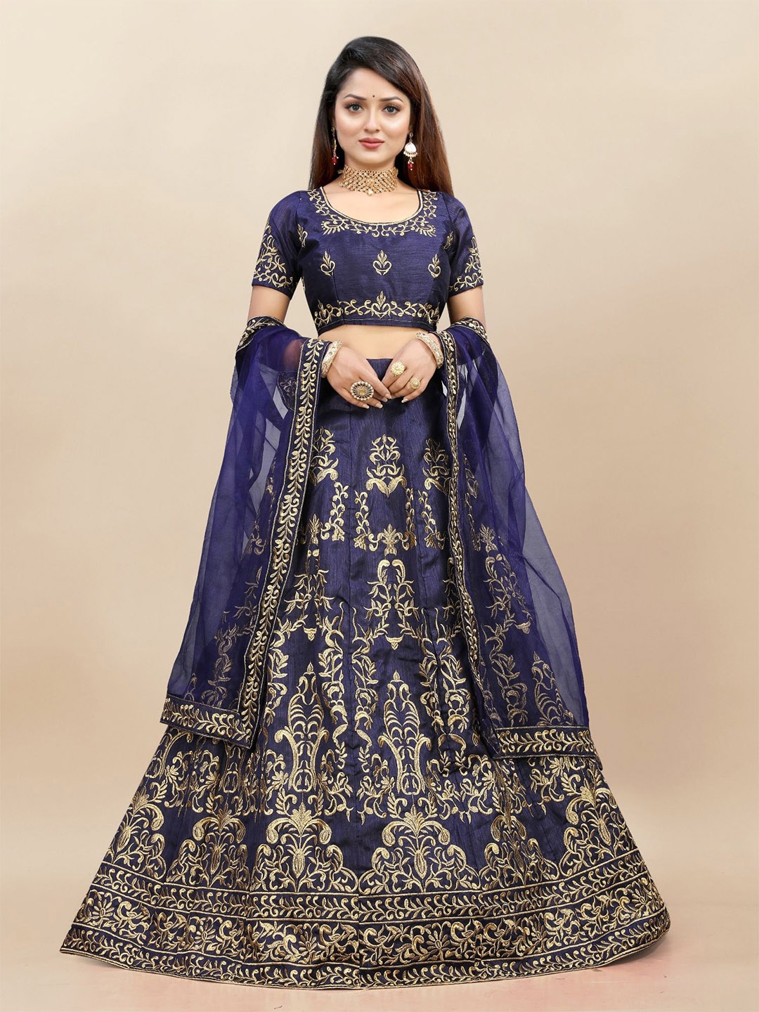 

LADY SHOPI Embroidered Semi-Stitched Lehenga & Unstitched Blouse With Dupatta, Blue