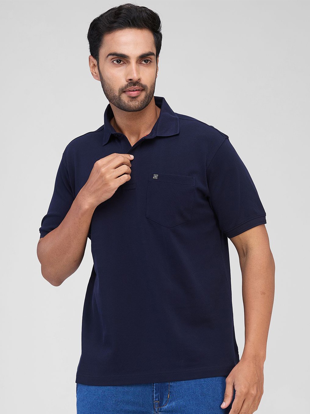 

Raymond Men Solid Polo Collar Cotton T-shirt, Blue