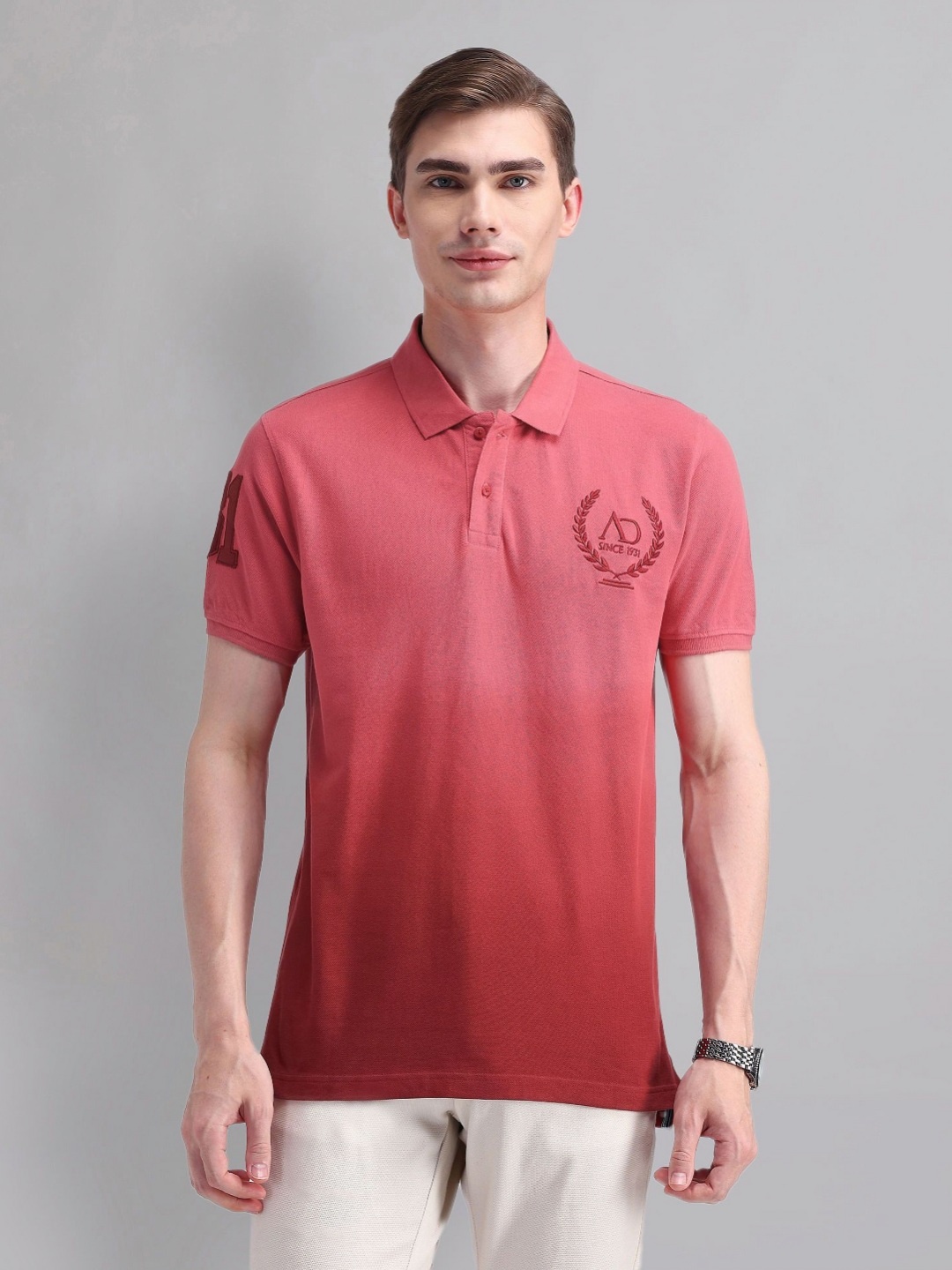 

AD By Arvind Men Solid Polo Collar Cotton Slim Fit T-shirt, Red