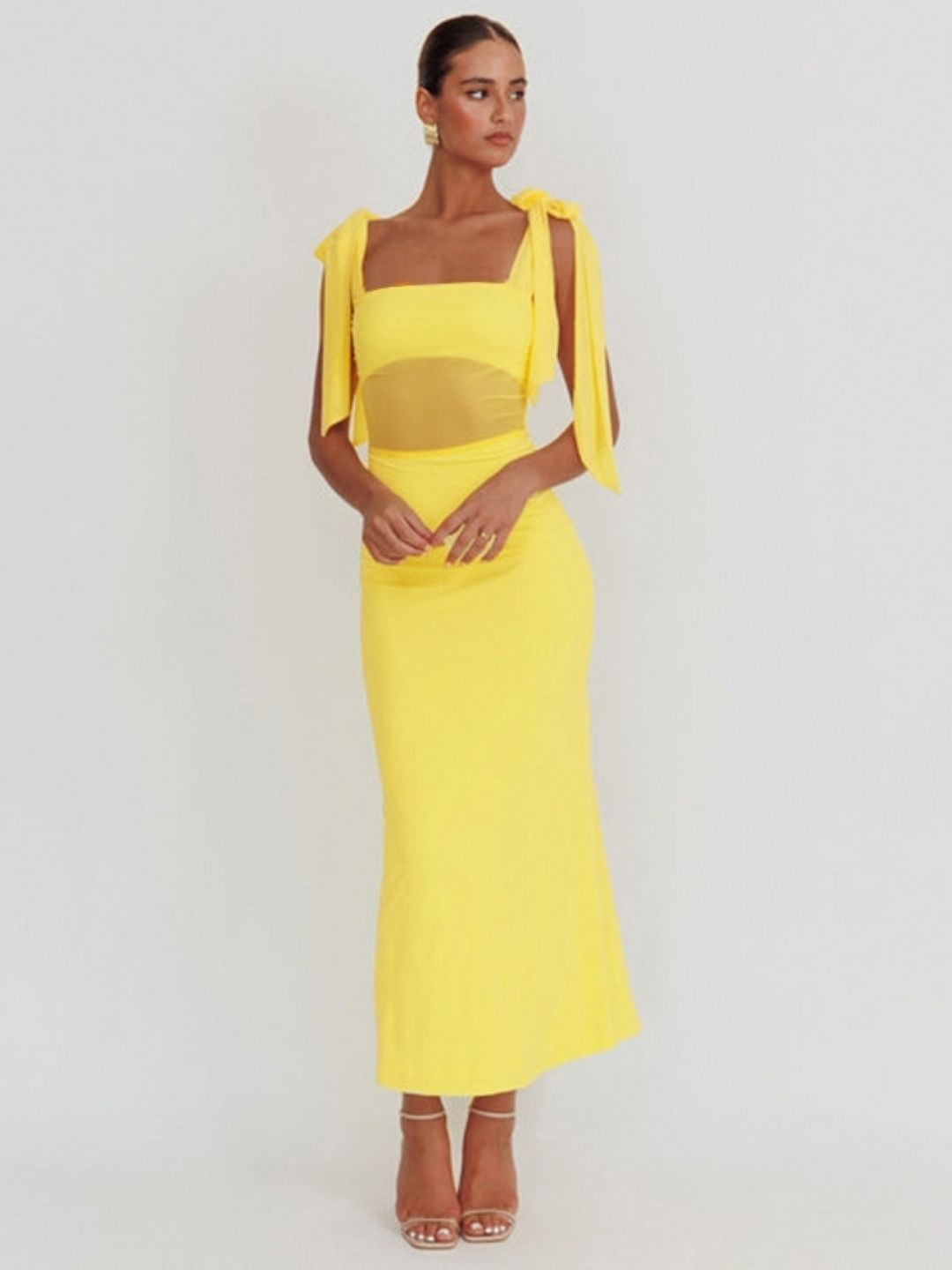 

KPOP Women Solid Sleeveless Square Neck Maxi Dress, Yellow