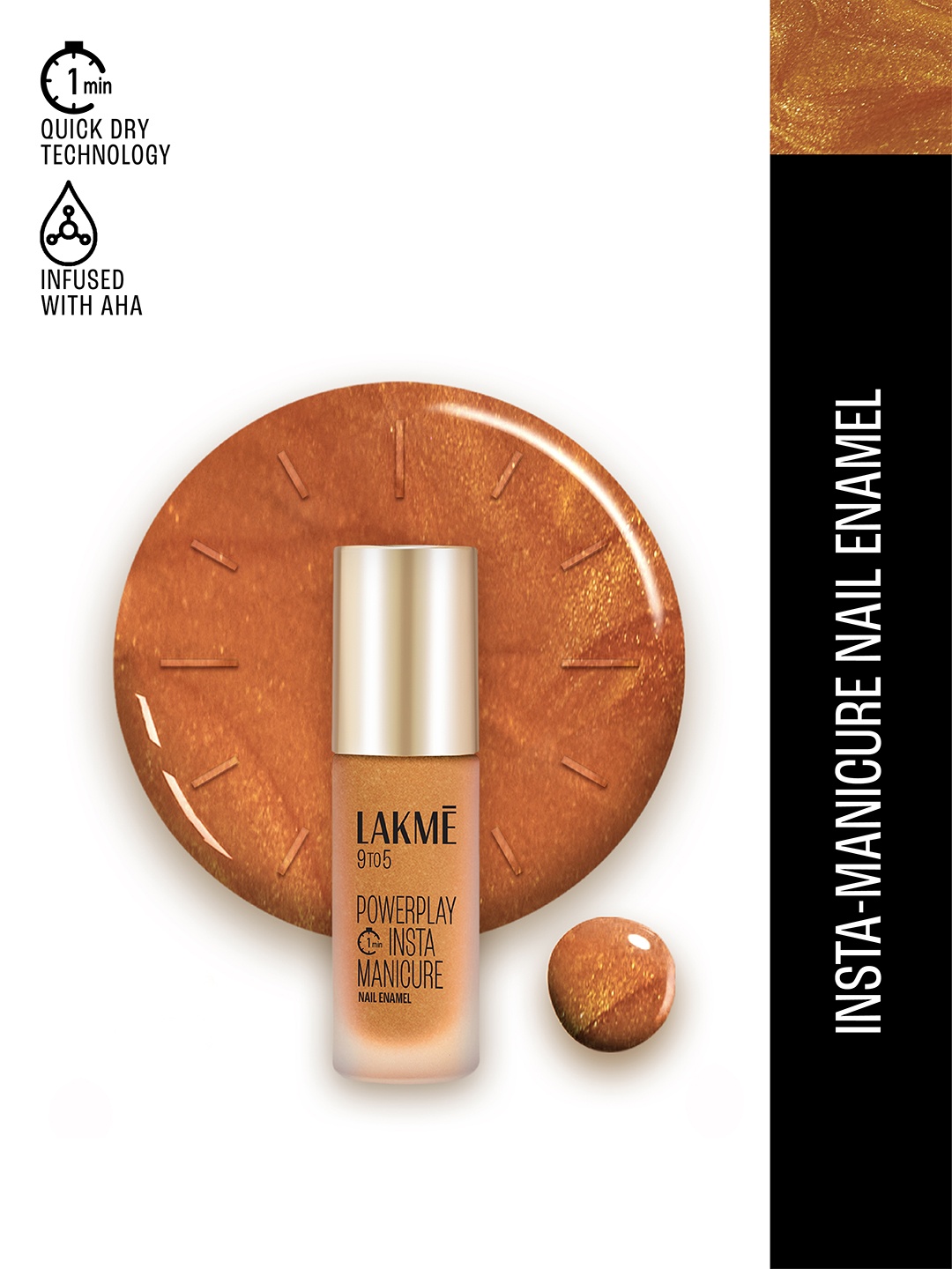 

Lakme 9to5 Powerplay Insta-Manicure Quick Dry Technology Nail Enamel 6ml - Golden Hour, Copper