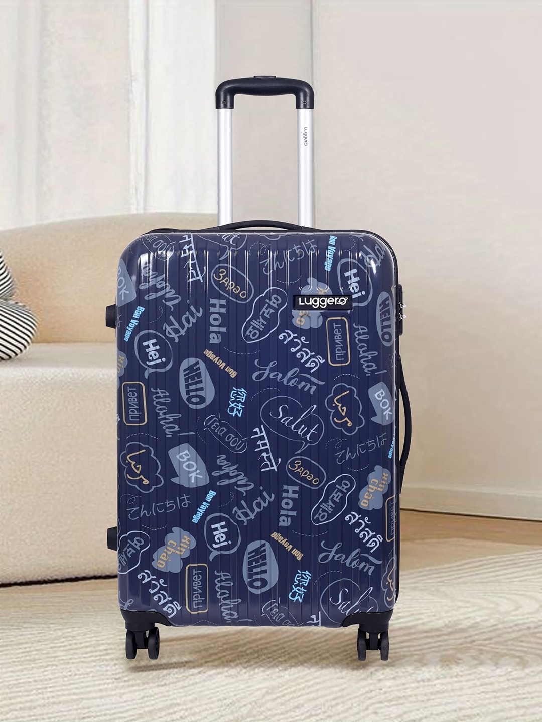

Luggero Printed Hard-Sided Cabin Trolley Bag, Blue