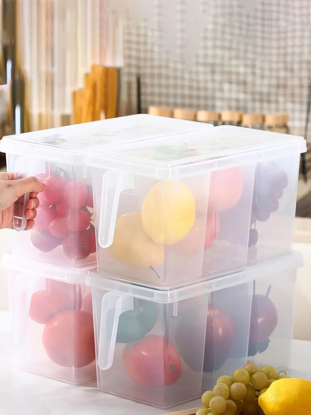 

Kuber Industries Transparent 16 Pieces Kitchen Fridge Storage Container Box With Handle