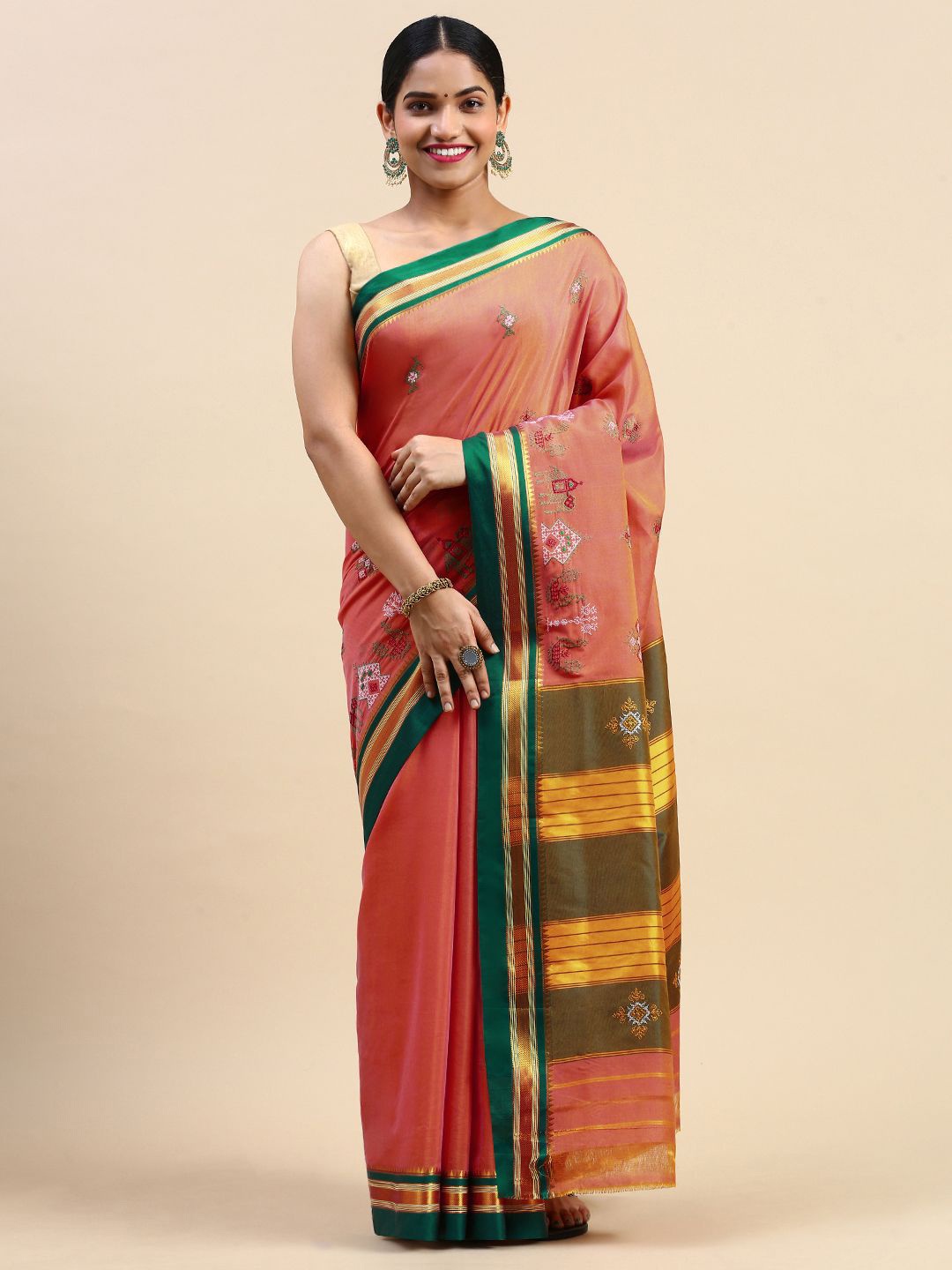 

ITARA Ethnic Motifs Ilkal Saree, Coral