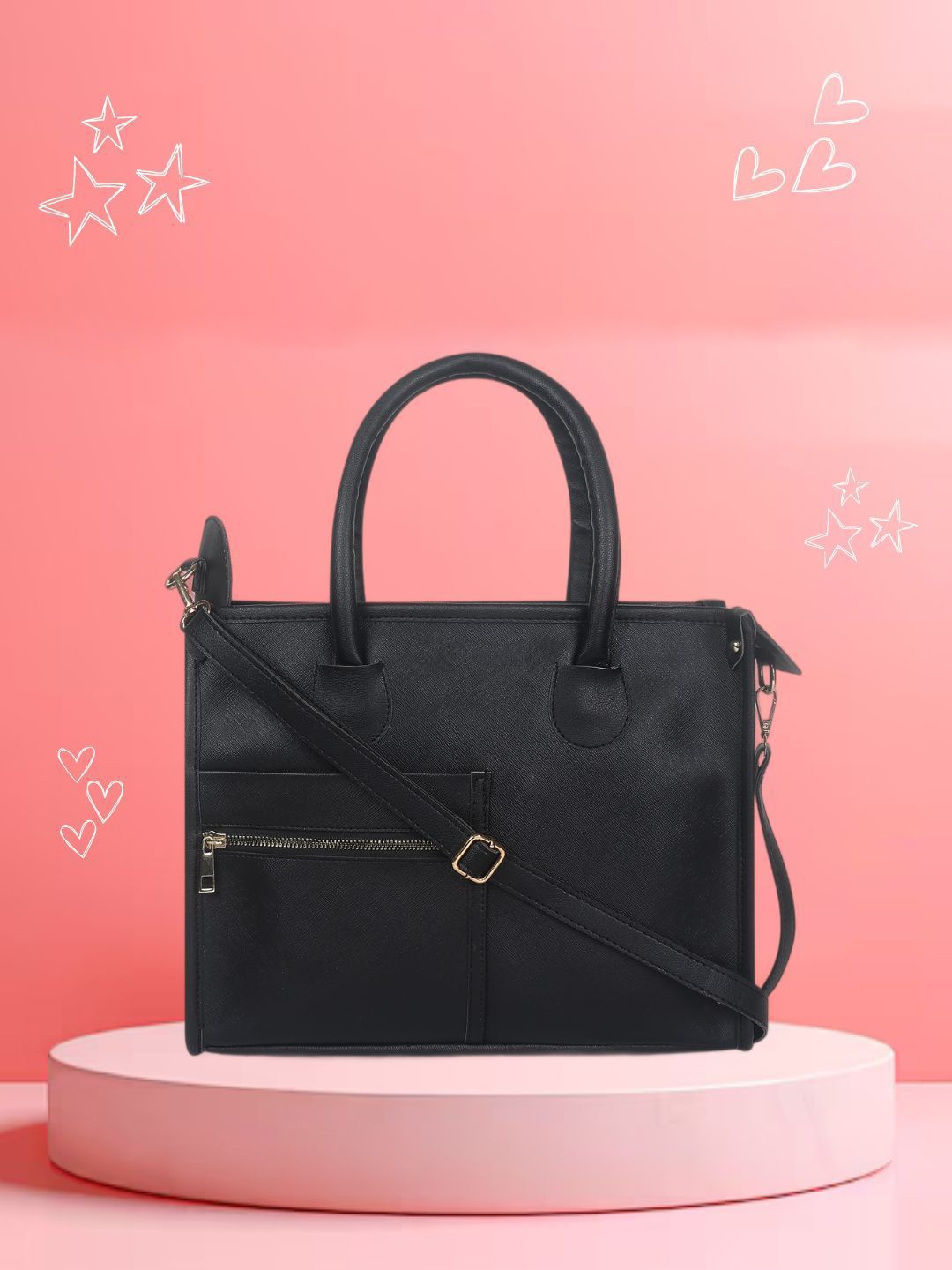 

yelloe Handheld Bag with Cut Work, Black