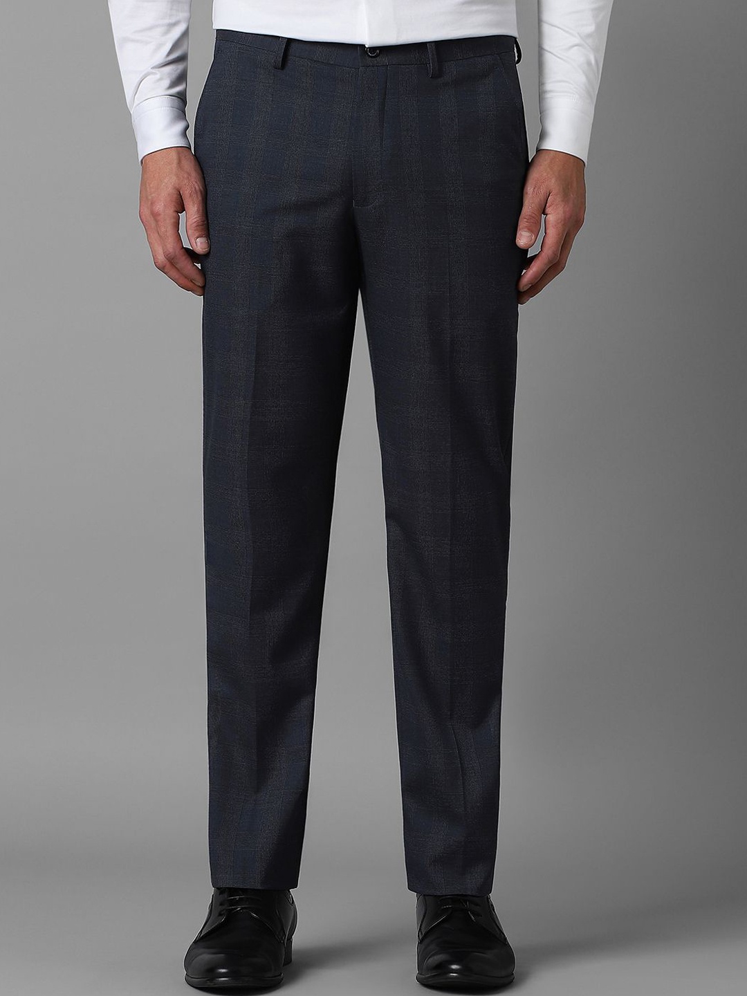 

Louis Philippe Men Checked Slim Fit Formal Trousers, Grey