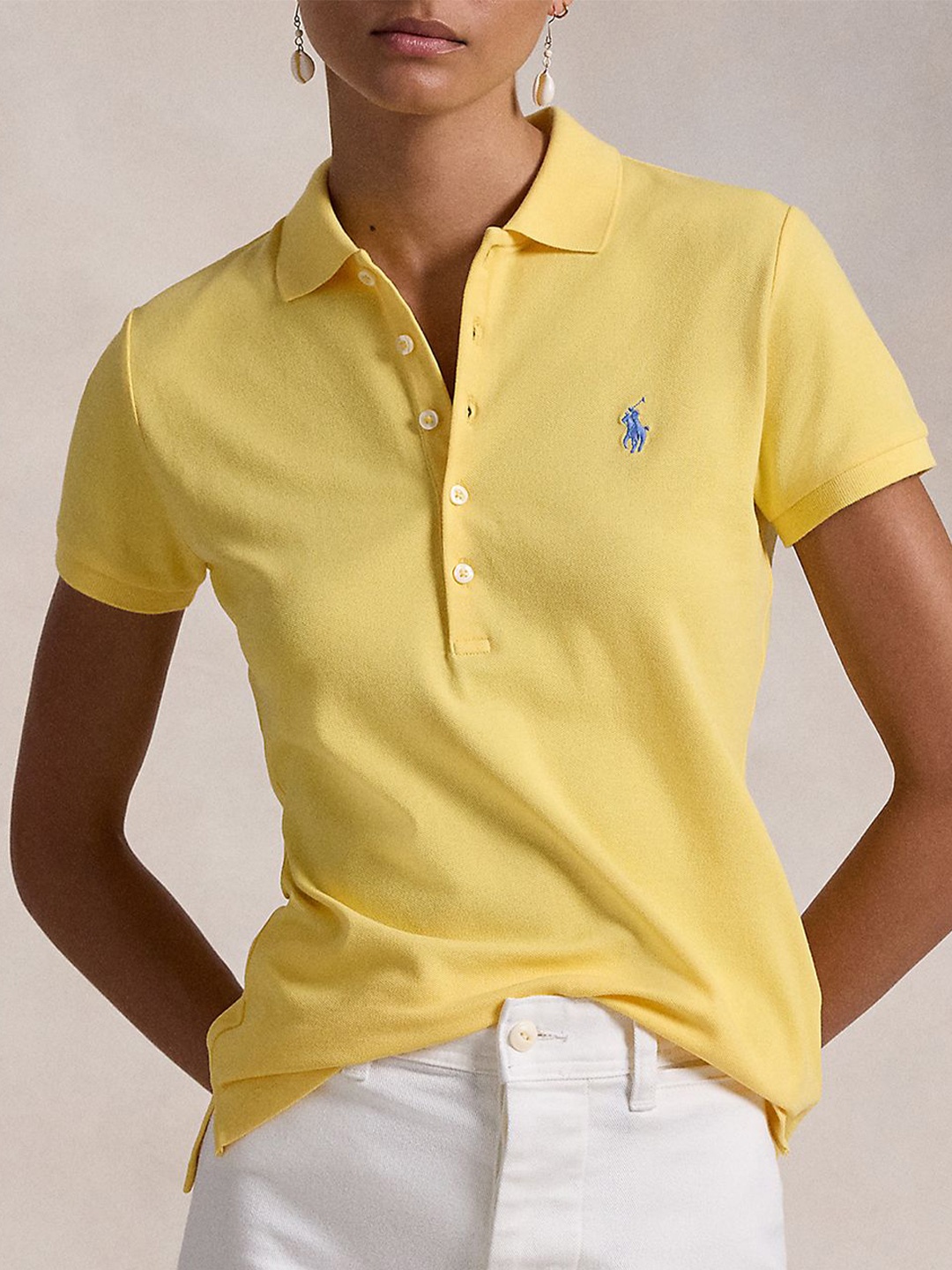 

Polo Ralph Lauren Women Slim Fit Stretchable Polo Collar Tshirt, Yellow