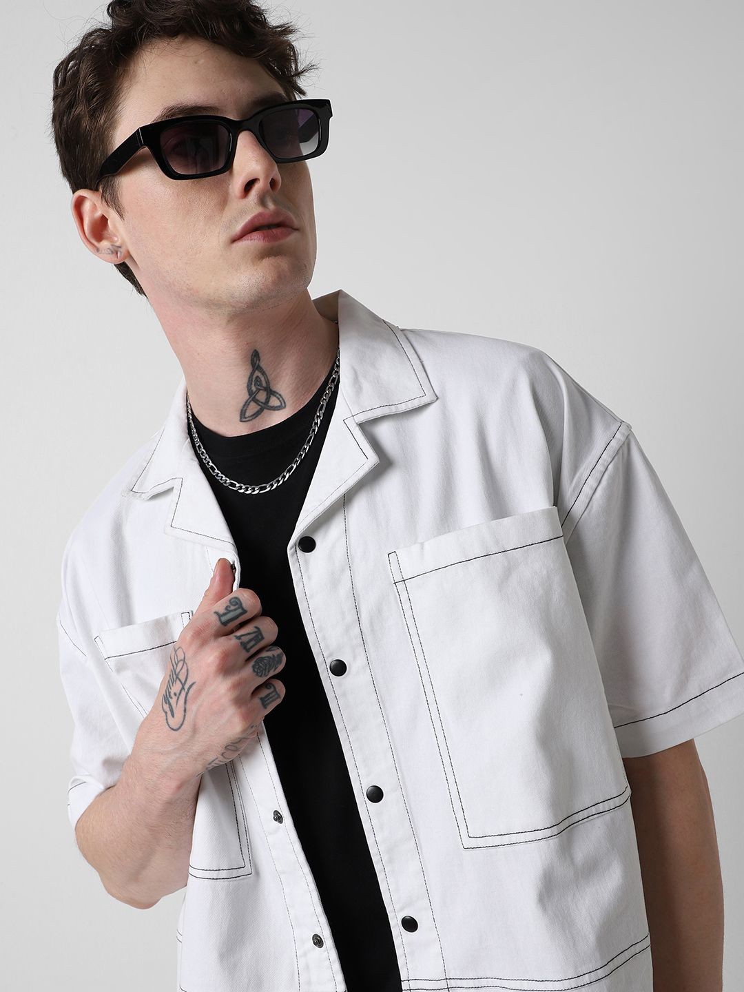 

VASTRADO Men Classic Cuban Collar Solid Cotton Oversized Casual Shirt, White