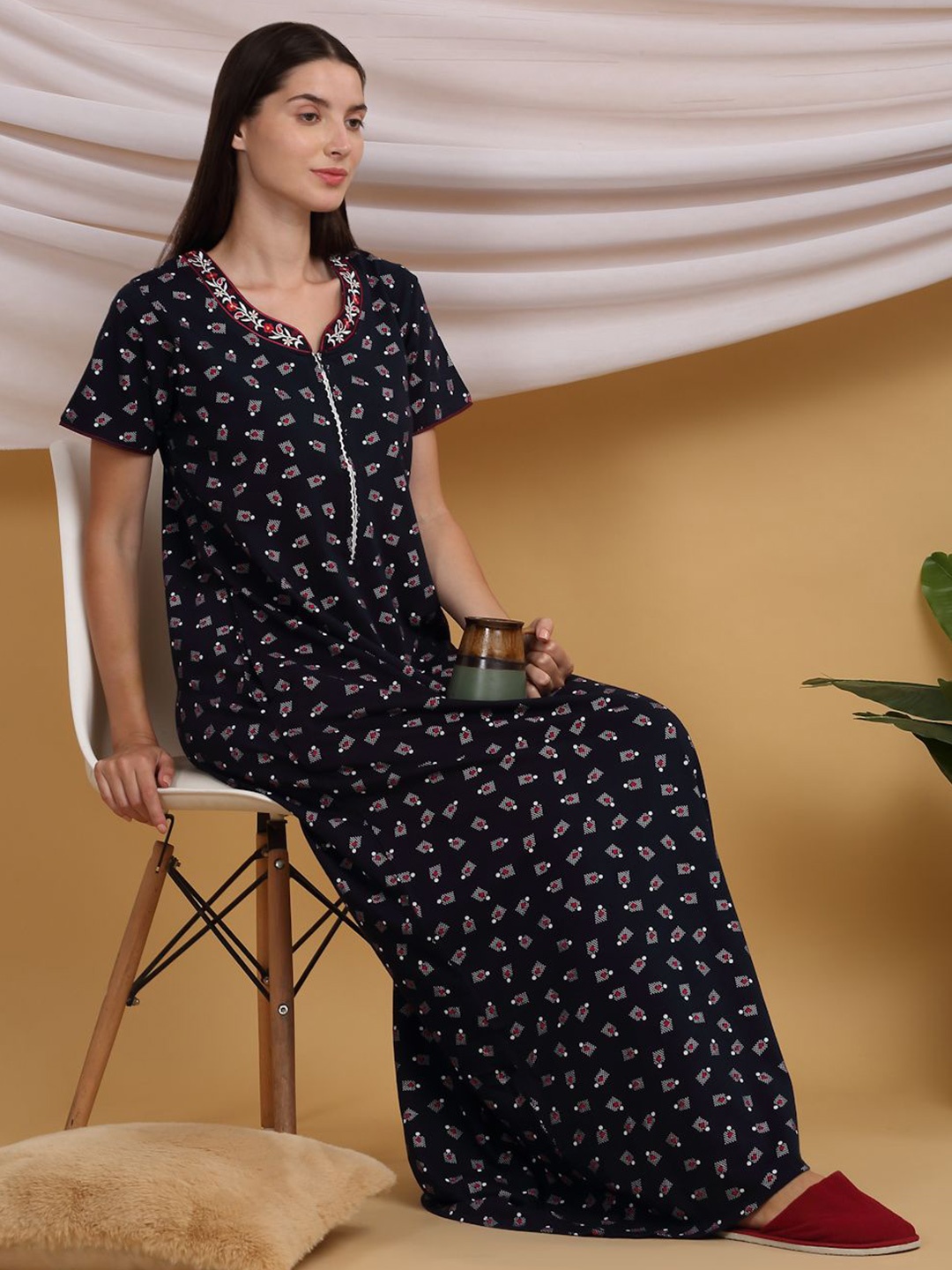

Sweet Dreams Printed Pure Cotton Maxi Nightdress, Blue