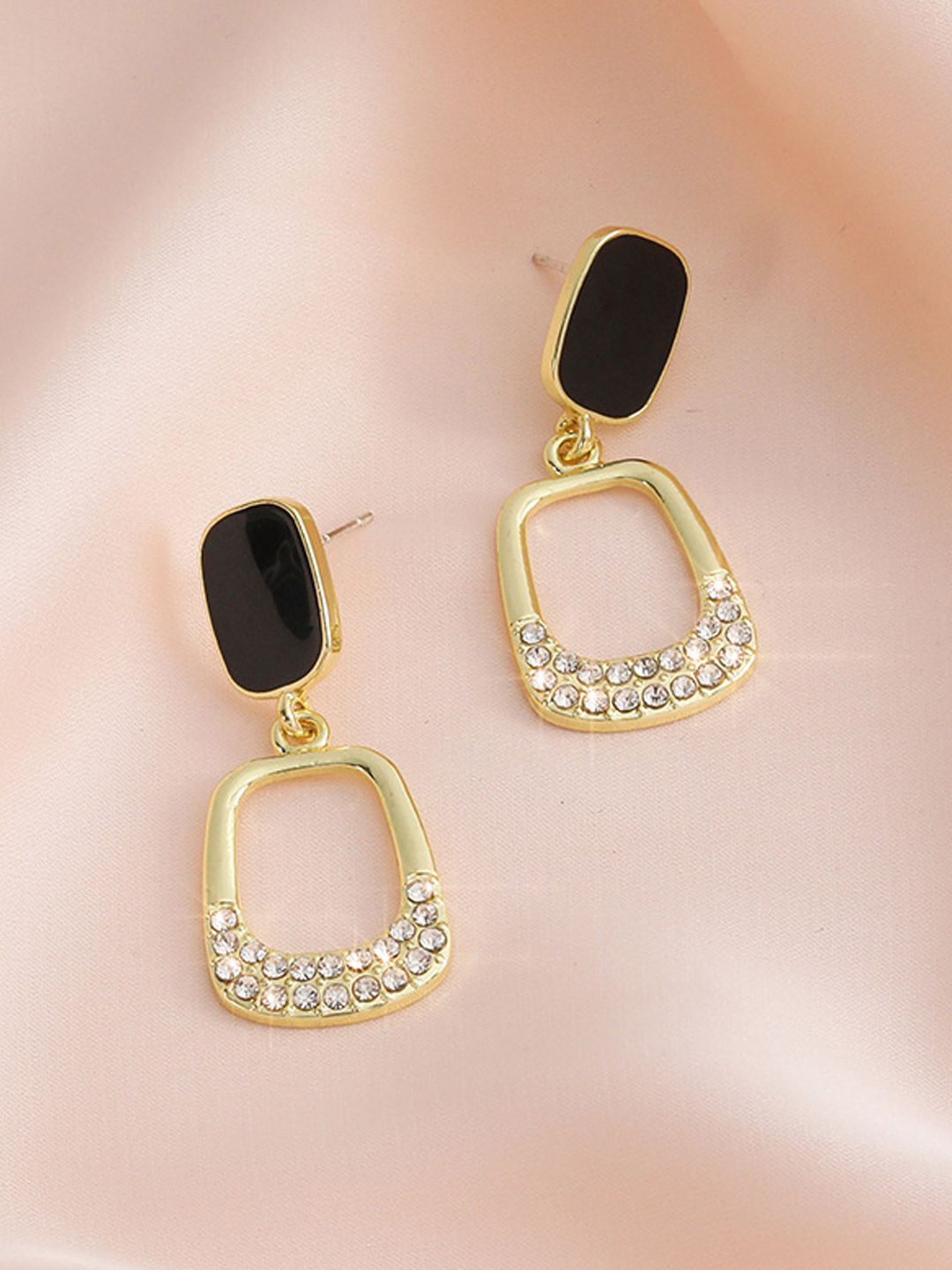 

KRENOZ Stainless Steel Stone-Studded Classic Drop Earrings, Gold