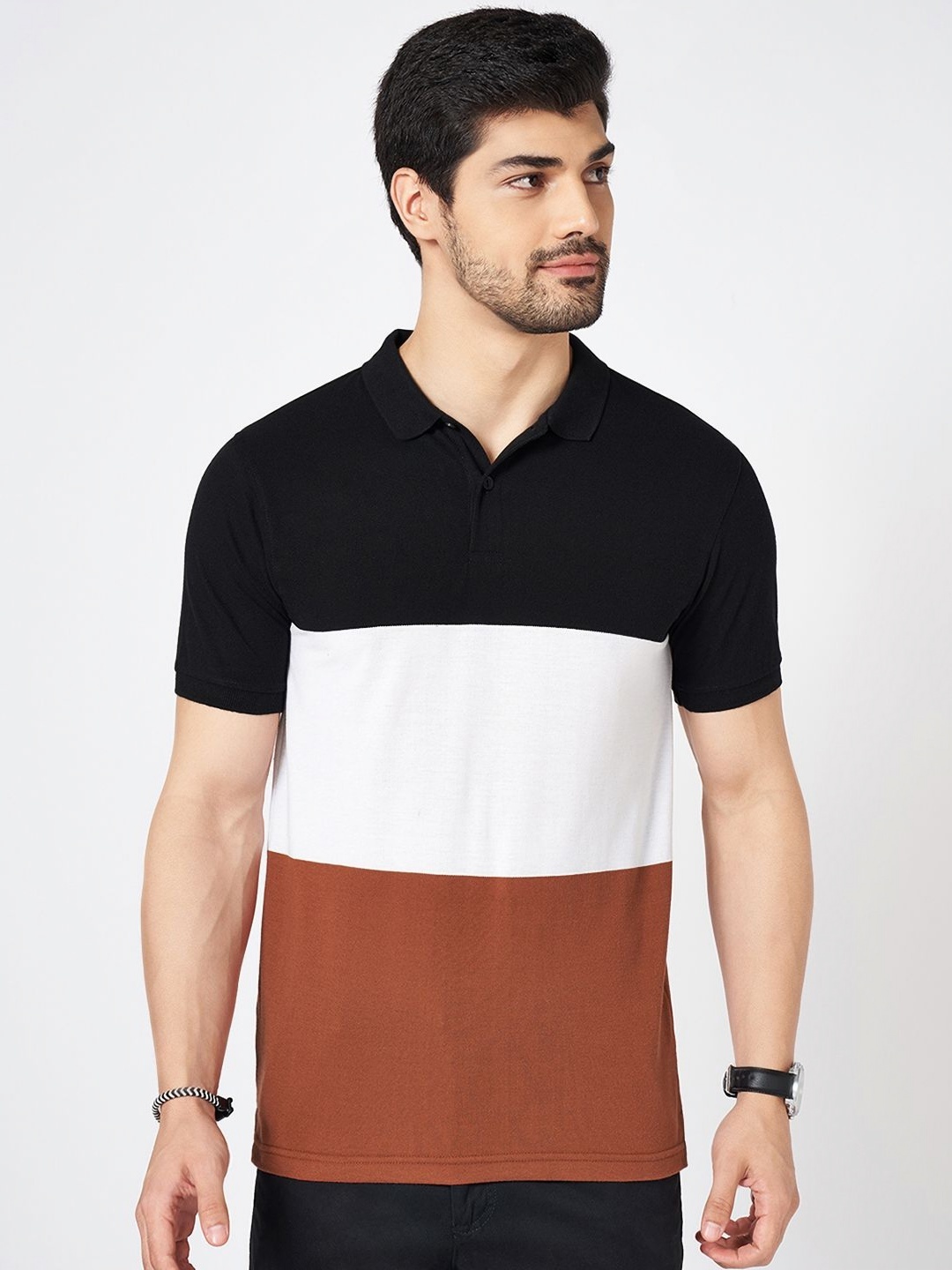 

BYFORD by Pantaloons Men Colourblocked Polo Collar Cotton Slim Fit T-shirt, Red
