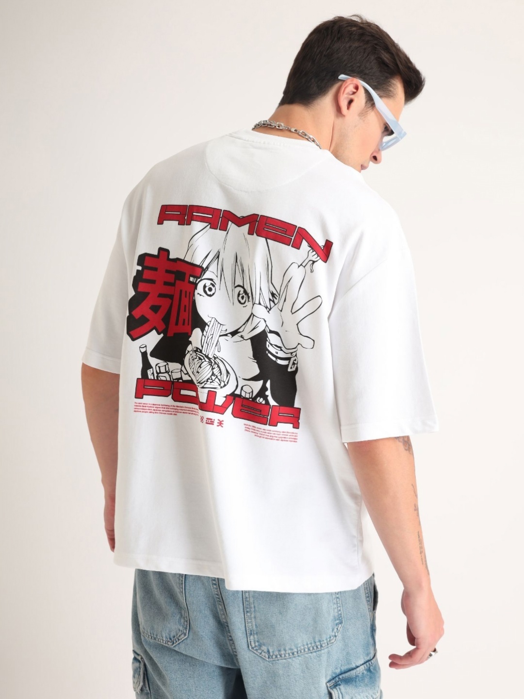 

Weezy Men Cotton Round Neck Half Sleeve Graphic Printed Oversized T-shirt, White