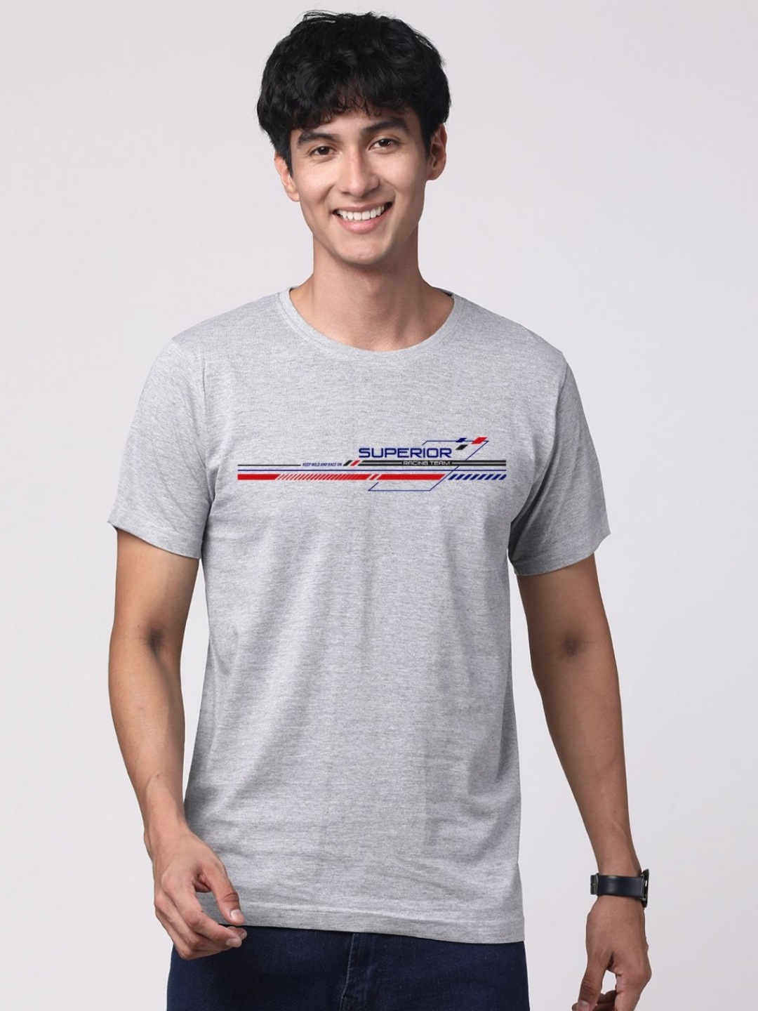 

ADRO Men Graphic Printed Round Neck Cotton T-shirt, Grey