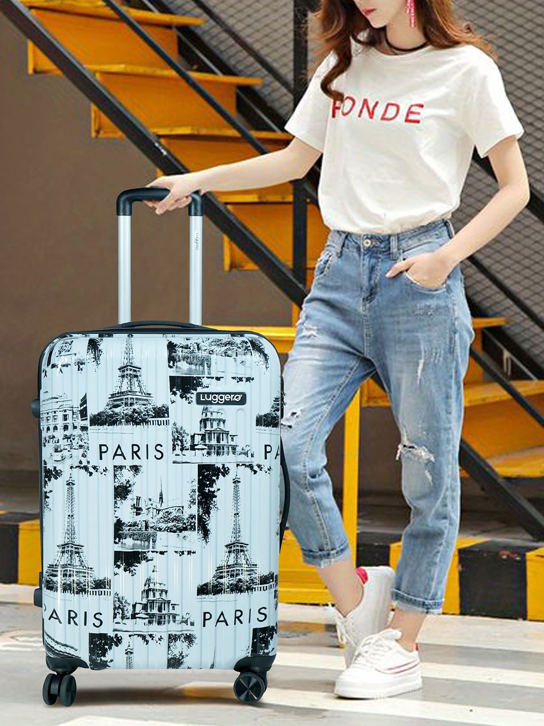 

Luggero 360-Degree Rotation Printed Medium Trolley Bag, Blue