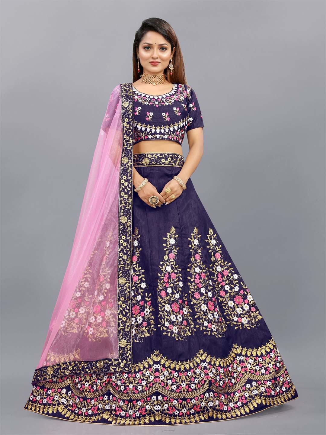 

Aika Embroidered Thread Work Semi-Stitched Lehenga & Unstitched Blouse With Dupatta, Blue
