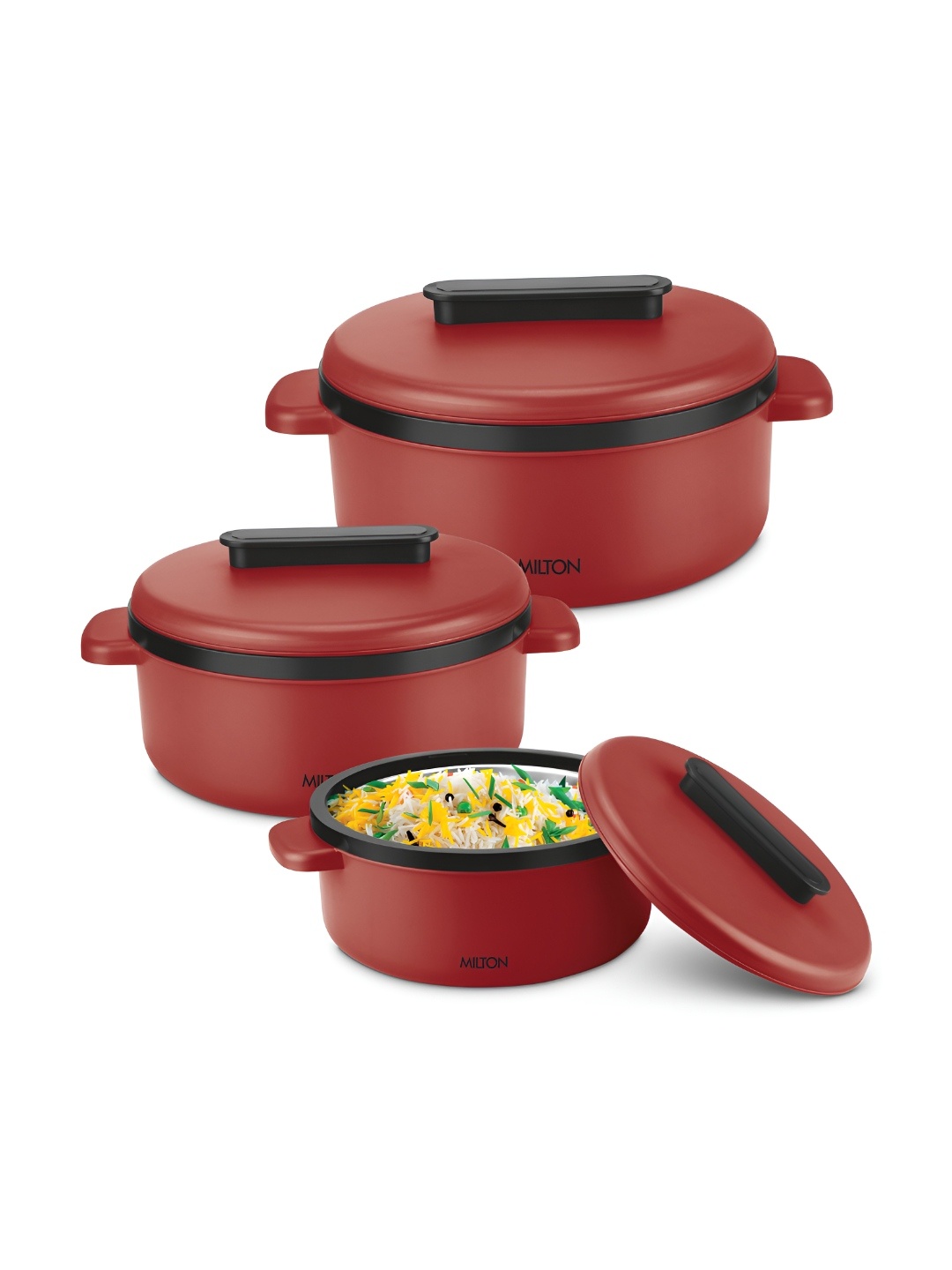 

Milton Micronova Jr. Red 3 Pieces Stainless Steel Microwave Safe Thermal Casserole