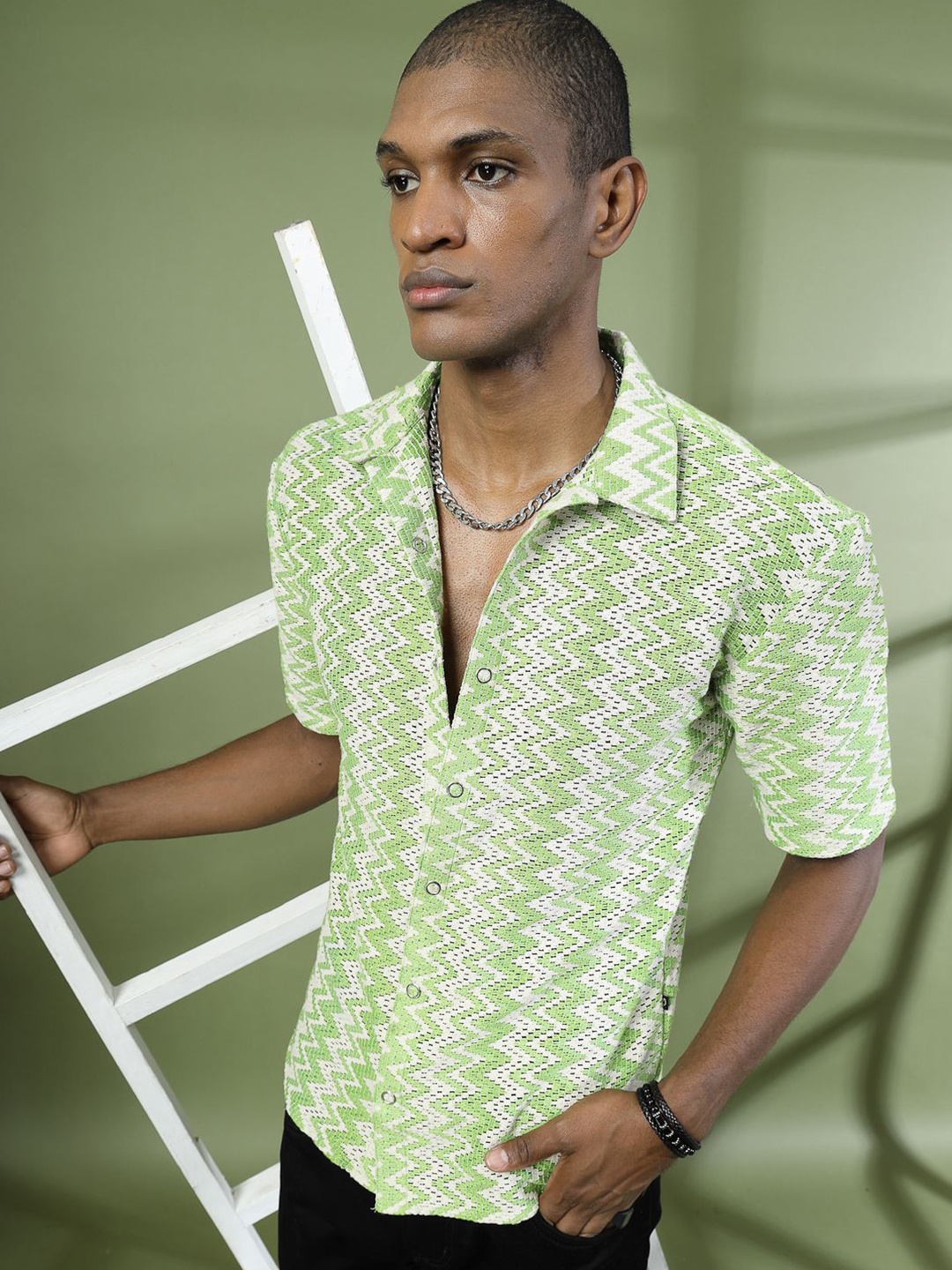 

Rigo Men Comfort Printed Casual Shirt, Green