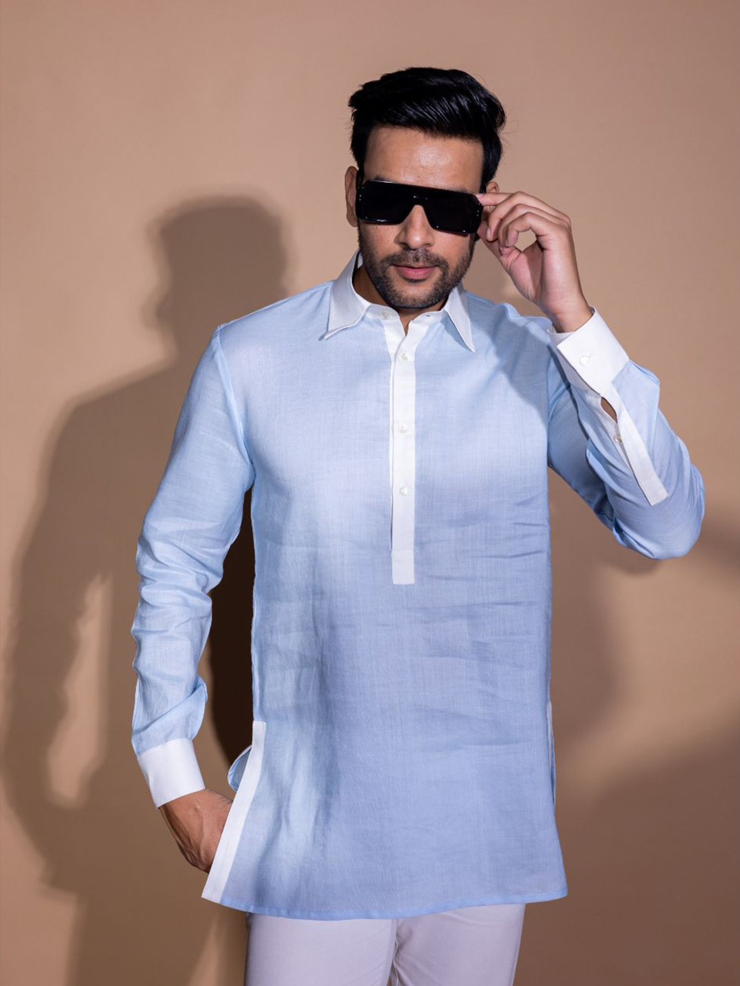 

INAAYA JAIPUR Men Classic Spread Collar Solid Casual Shirt, Blue