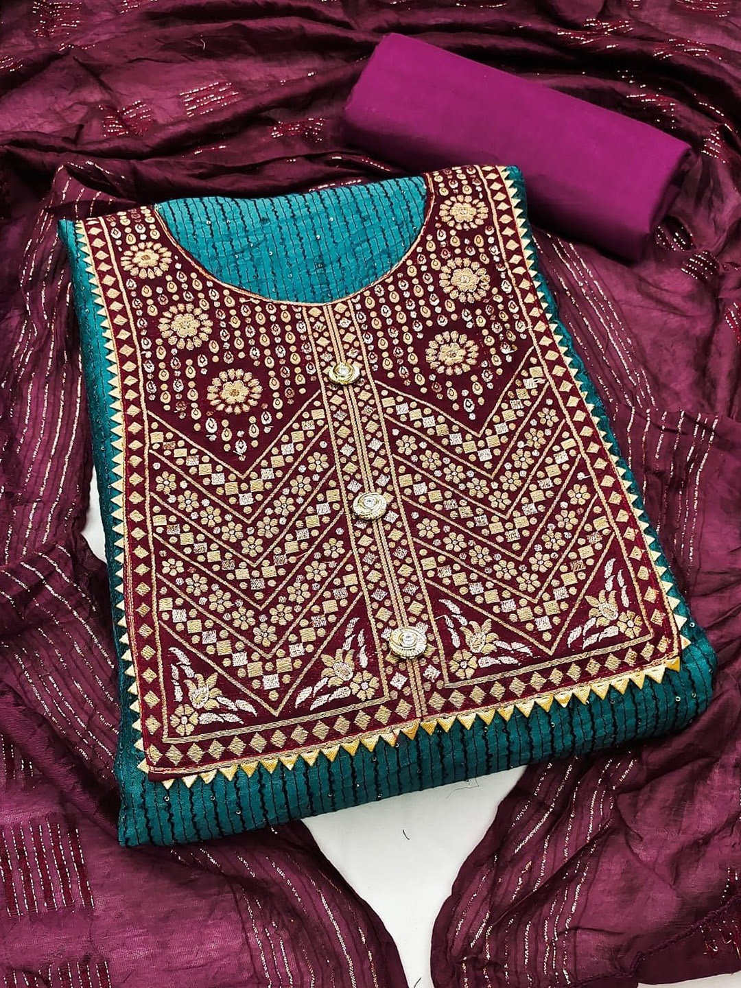 

LADY SHOPI Beads and Stones Embroidered Unstitched Dress Material, Blue