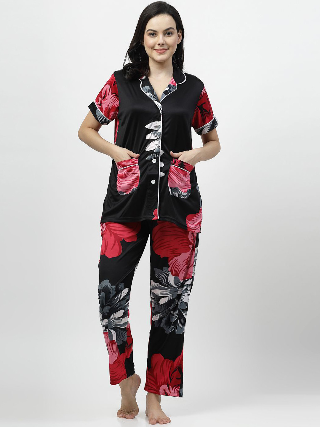 

SHYAM SONS FLAIR Women Floral Printed Night suit, Red