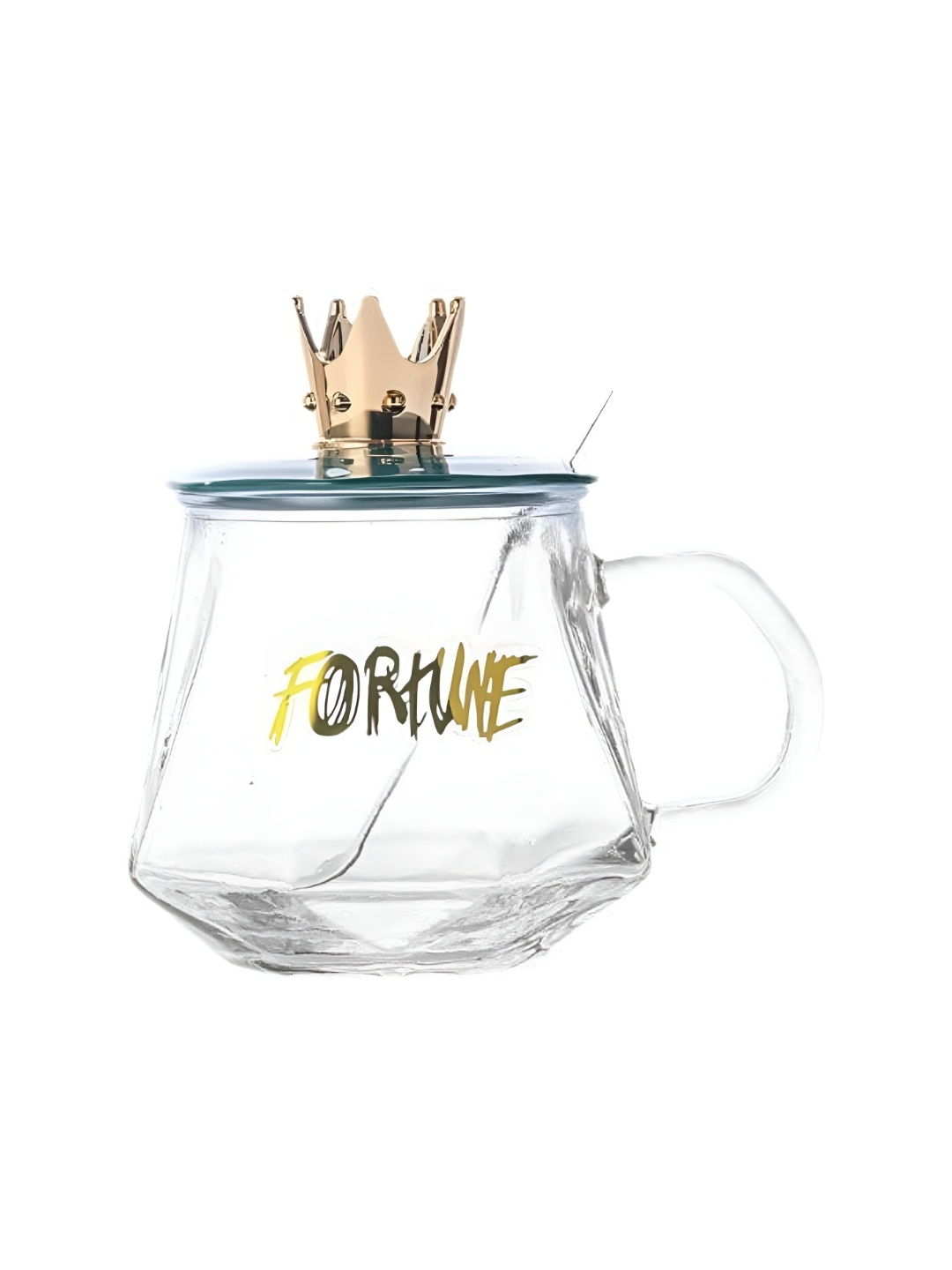 

Clovefry Transparent & Gold Toned Printed Glass Transparent Crown Mugs 400 ml