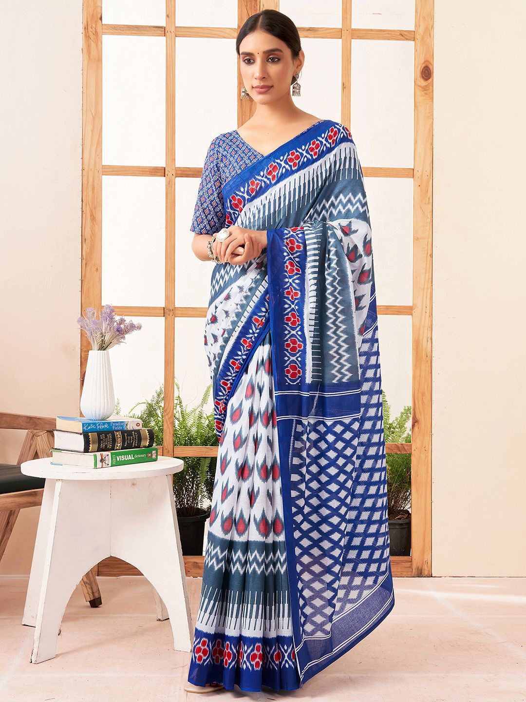 

Mitera Pure Cotton Dabu Saree, Blue