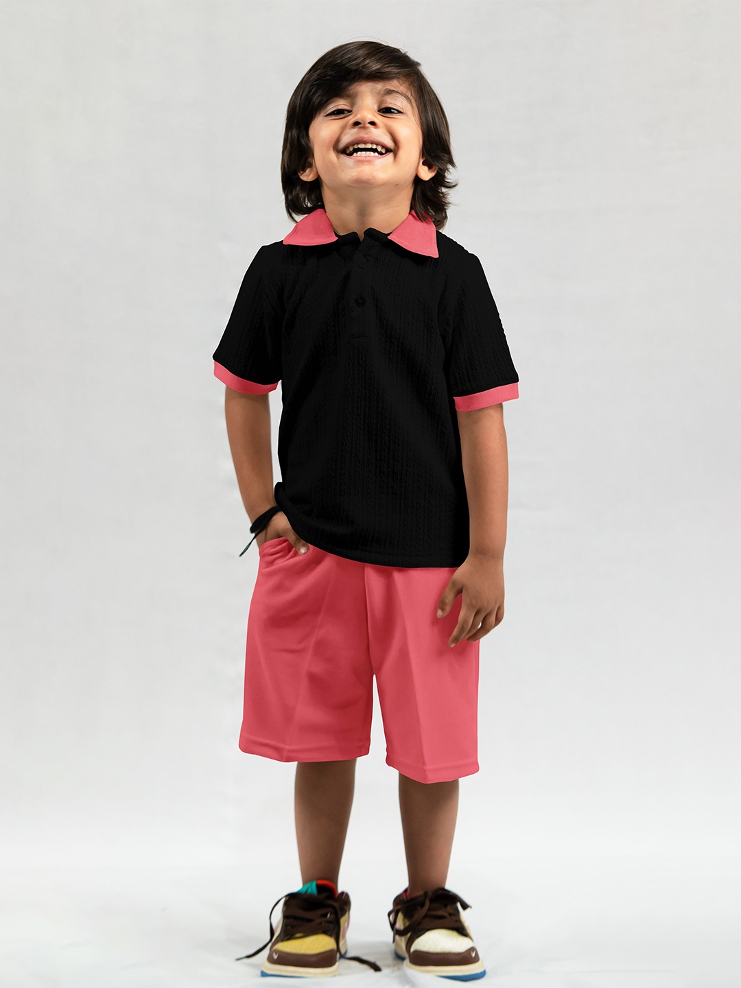 

Emblica Boys Shirt Collar T-shirt with Shorts, Black