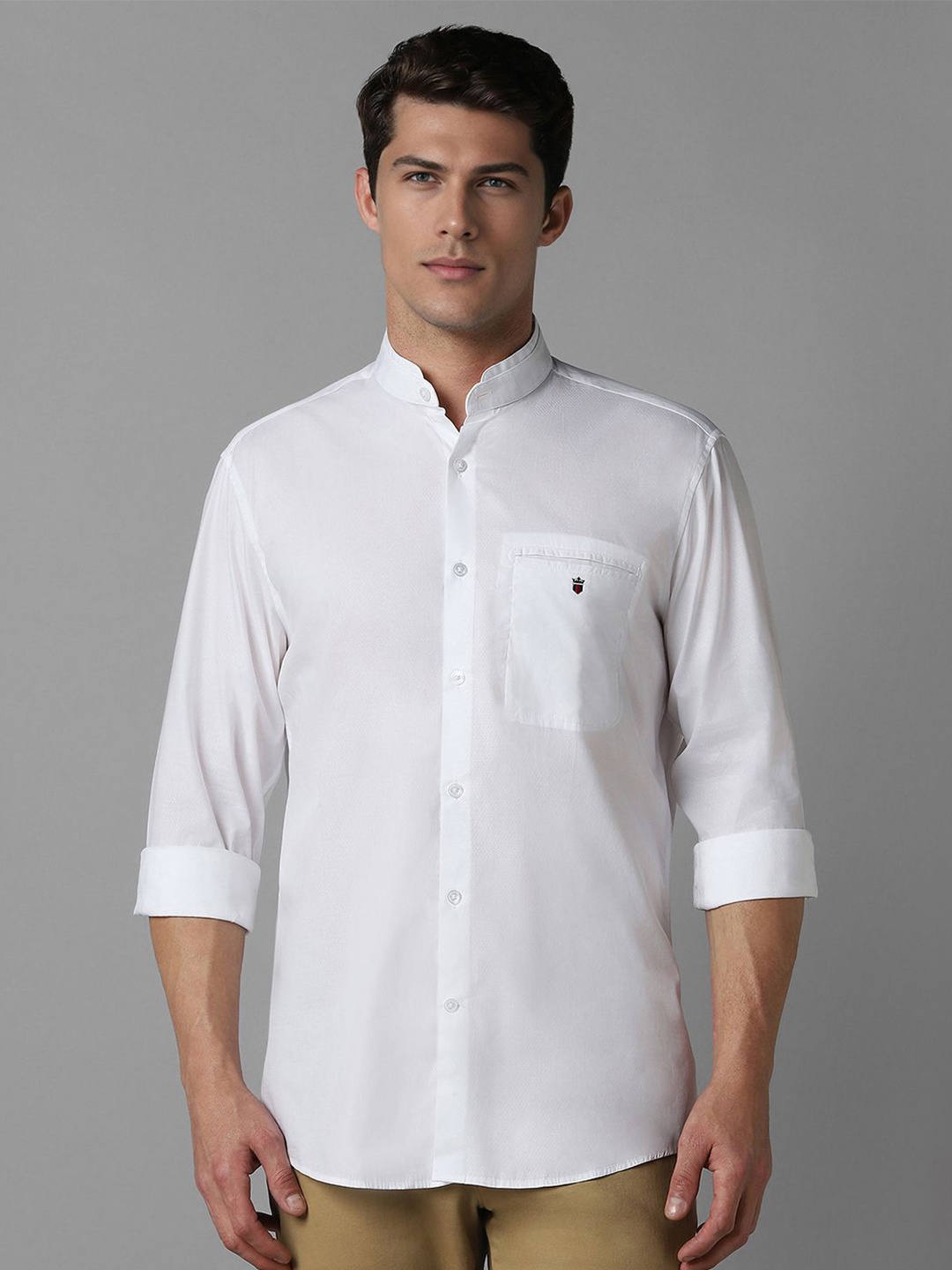 

Louis Philippe Sport Men Mandarin Collar Solid Cotton Casual Shirt, White